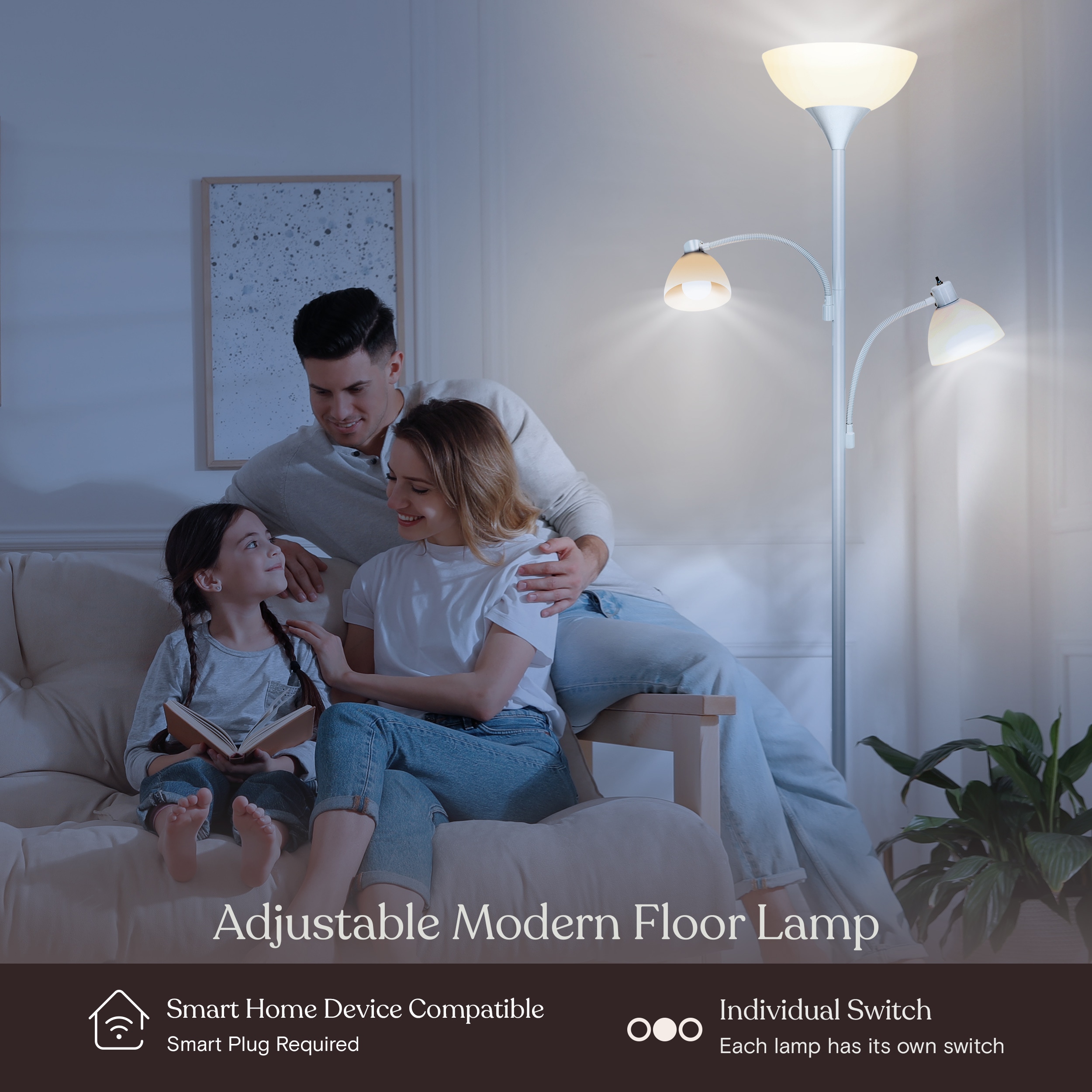 Brightech Sky Dome Double 72" White Metal Torchiere Floor Lamp with Adjustable Arms