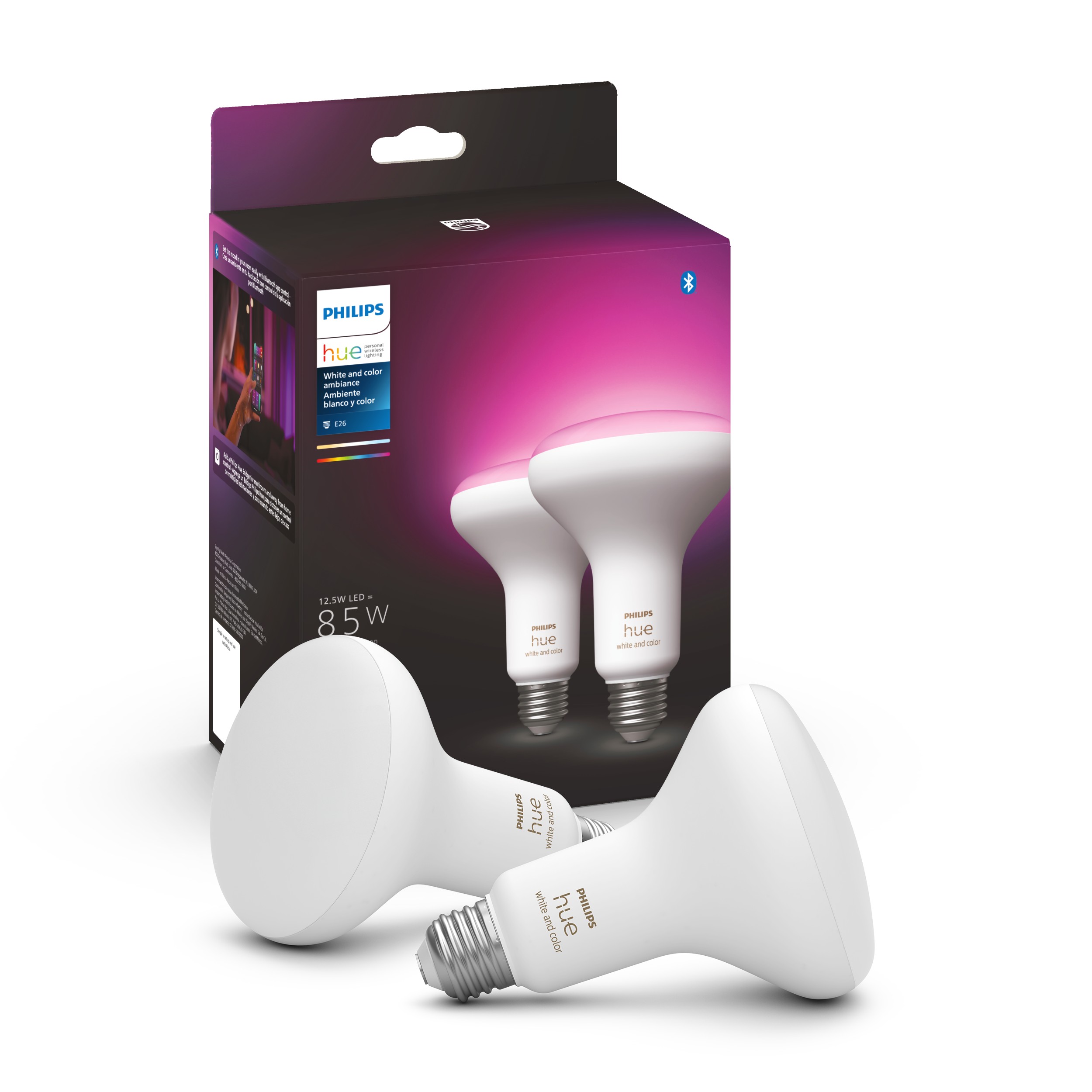Philips Hue BR30 Color-changing E26 Dimmable Smart LED Light Bulb (2-Pack)  in the General Purpose Light Bulbs department at