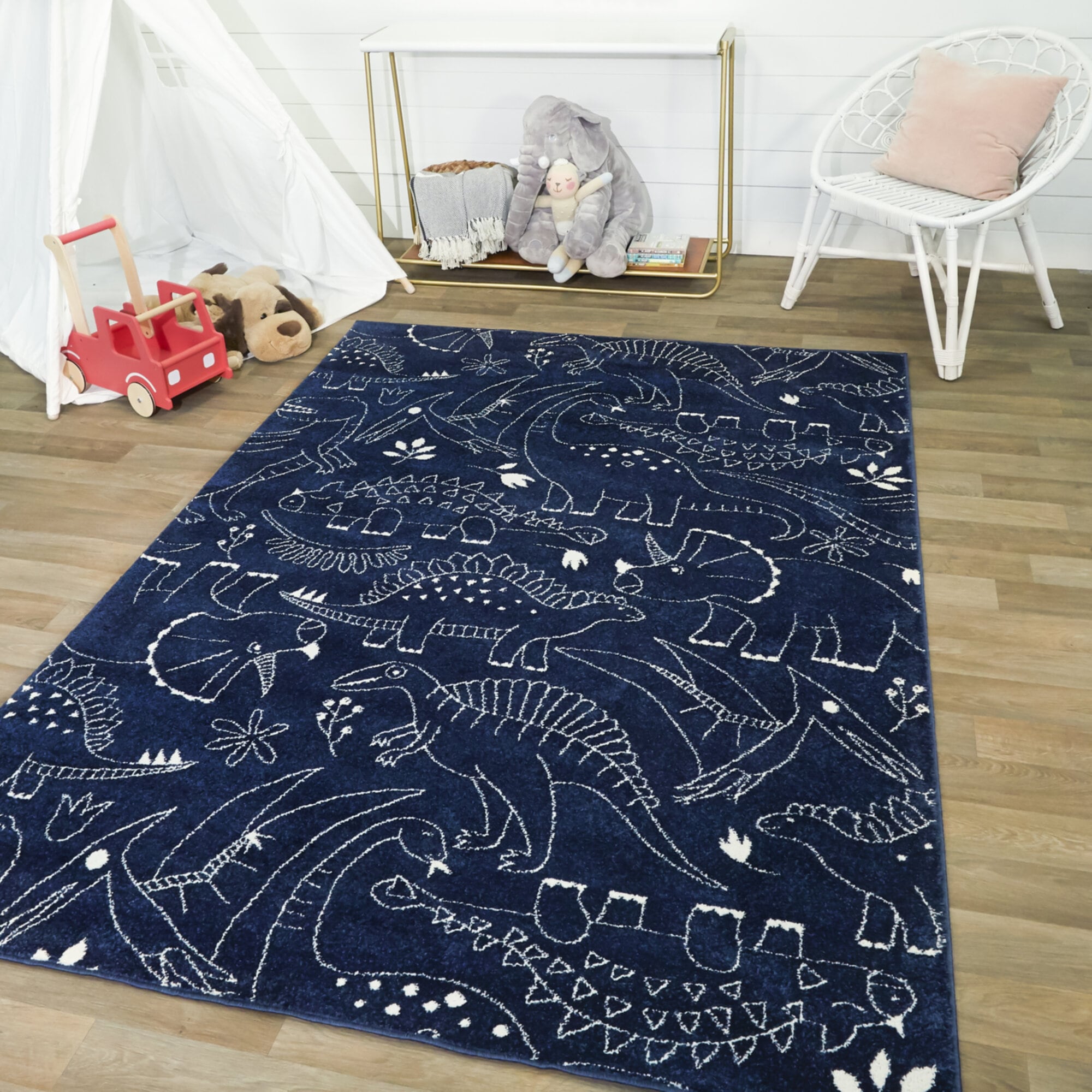 Balta 3006721 Parker Dinosaur 5 x 7 (ft) Loomed Polypropylene Navy Rectangular Indoor Abstract Bohemian/Eclectic Area rug