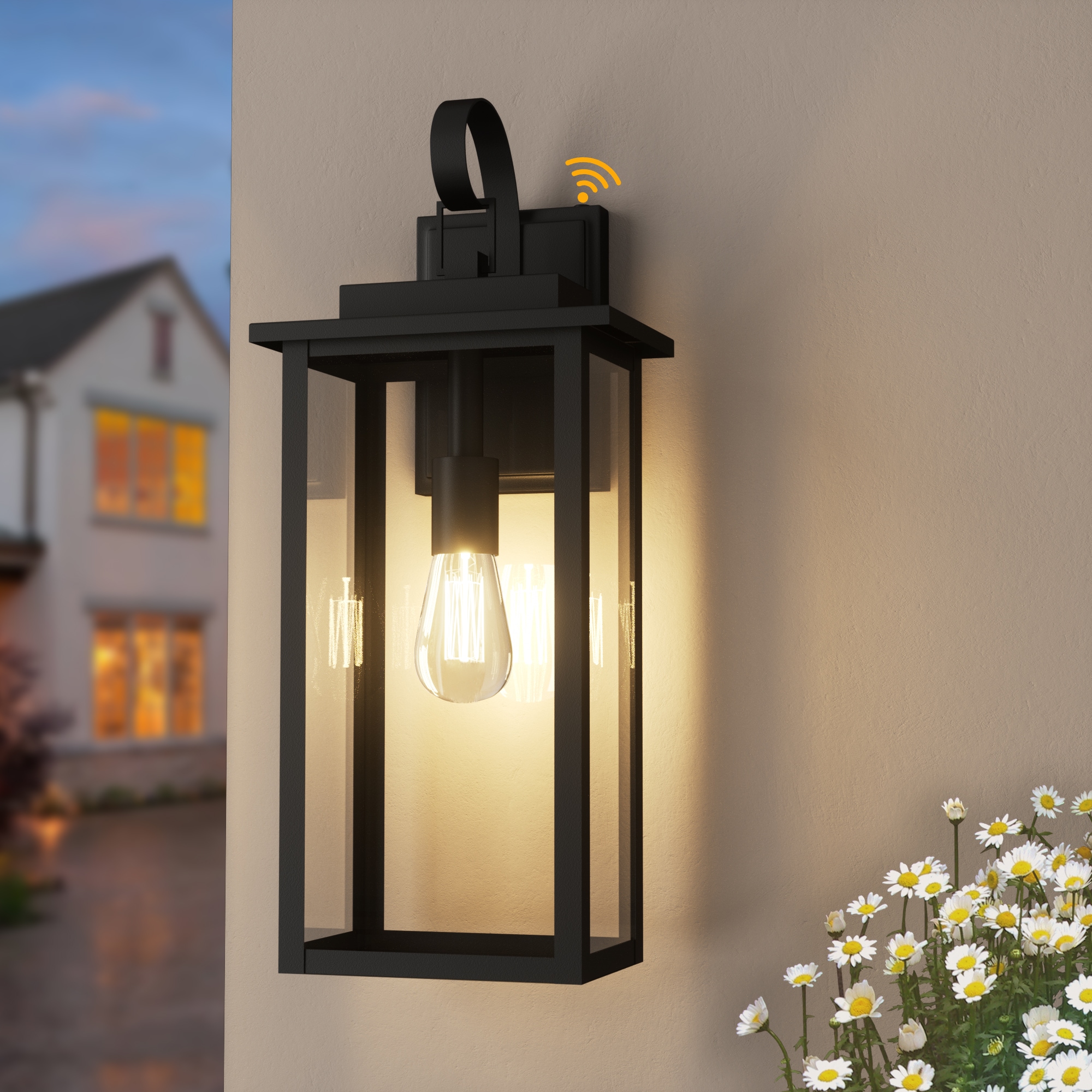 Maxax Montpelier 1 -Light 18.5-in H Matte Black Hardwired Dusk to Dawn Outdoor Wall Light