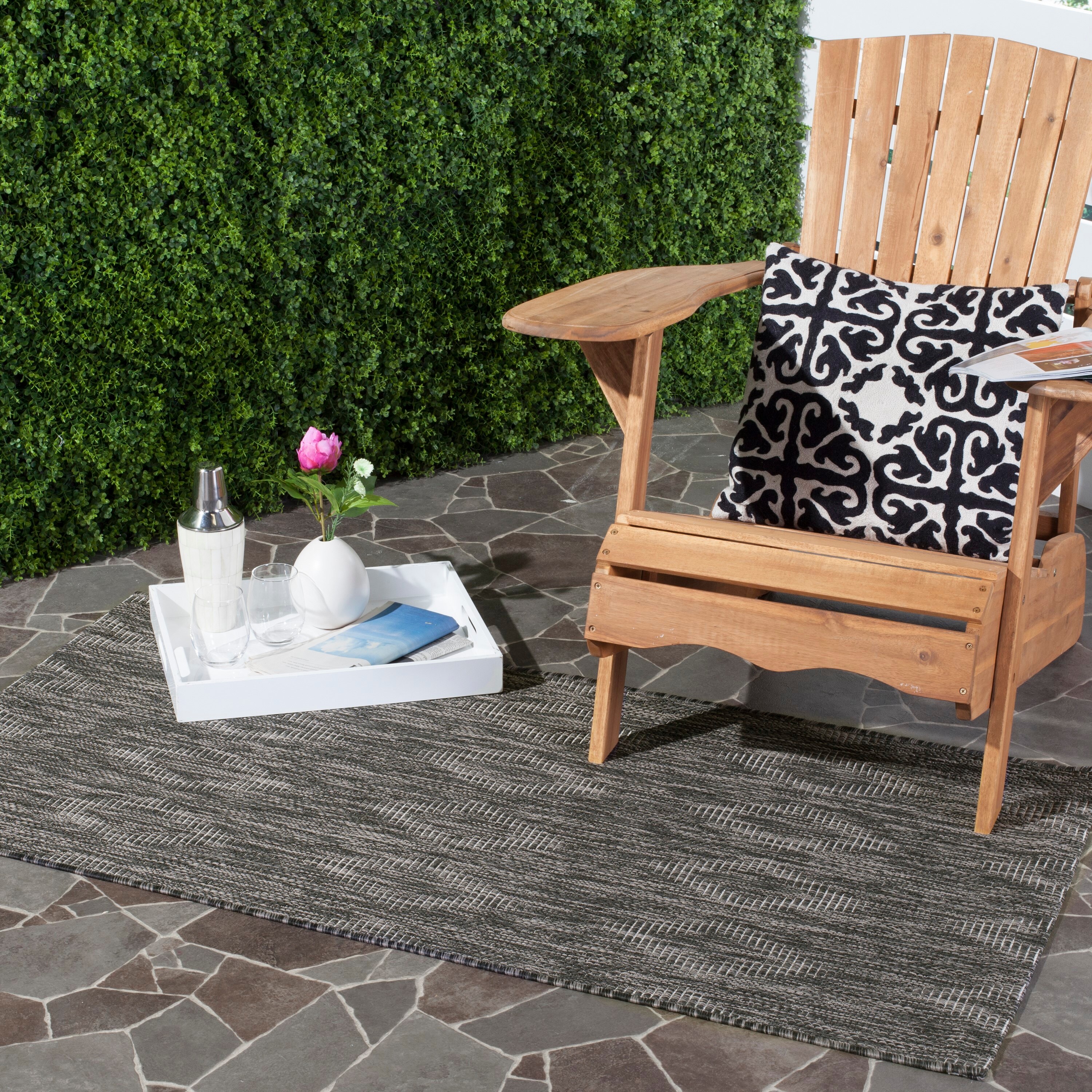Safavieh CY8522-36622-3 Courtyard Freeport 3 x 5 (ft) Loomed Polypropylene Black/Black Rectangular Indoor/Outdoor Abstract Throw rug