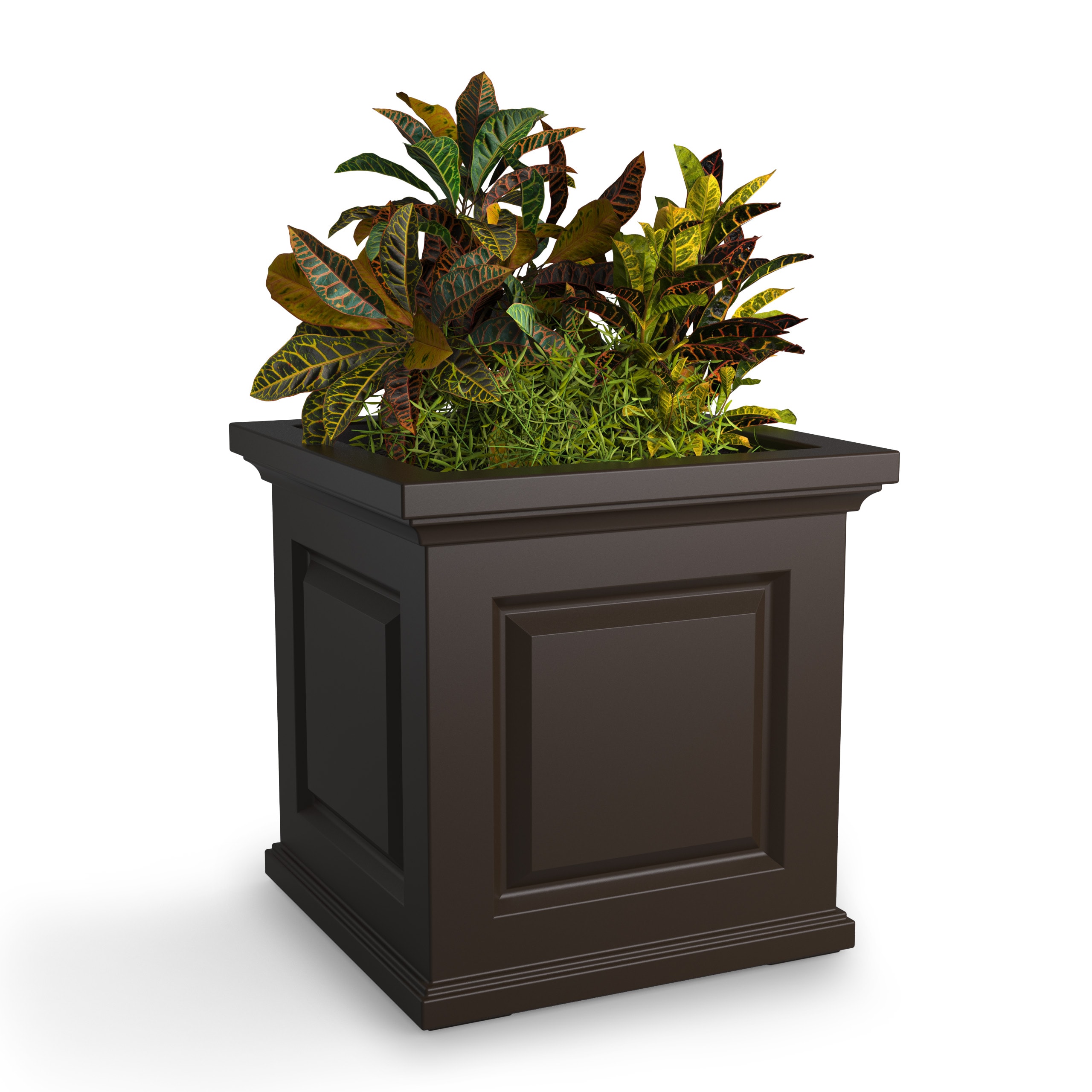 Mayne 4846-ES Square 20-Inches W Large Brown Plastic Outdoor Planter with Drainage Holes with Self Watering