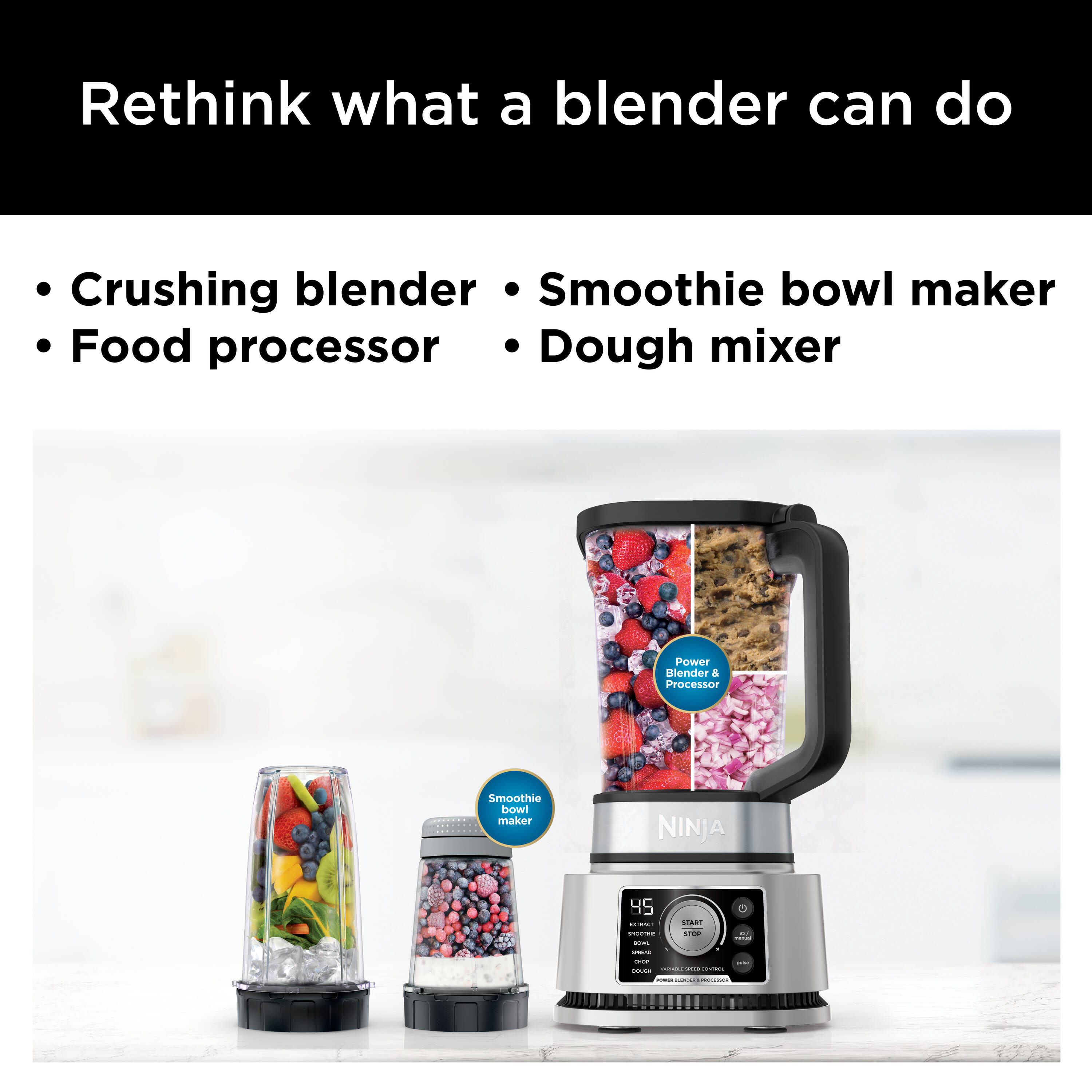 Ninja Personal Blender for Shakes, Smoothies, Food Prep, and  Frozen Blending with 700-Watt Base and (2) 16-Ounce Cups with Spout Lids  (QB3000SS) : Home & Kitchen
