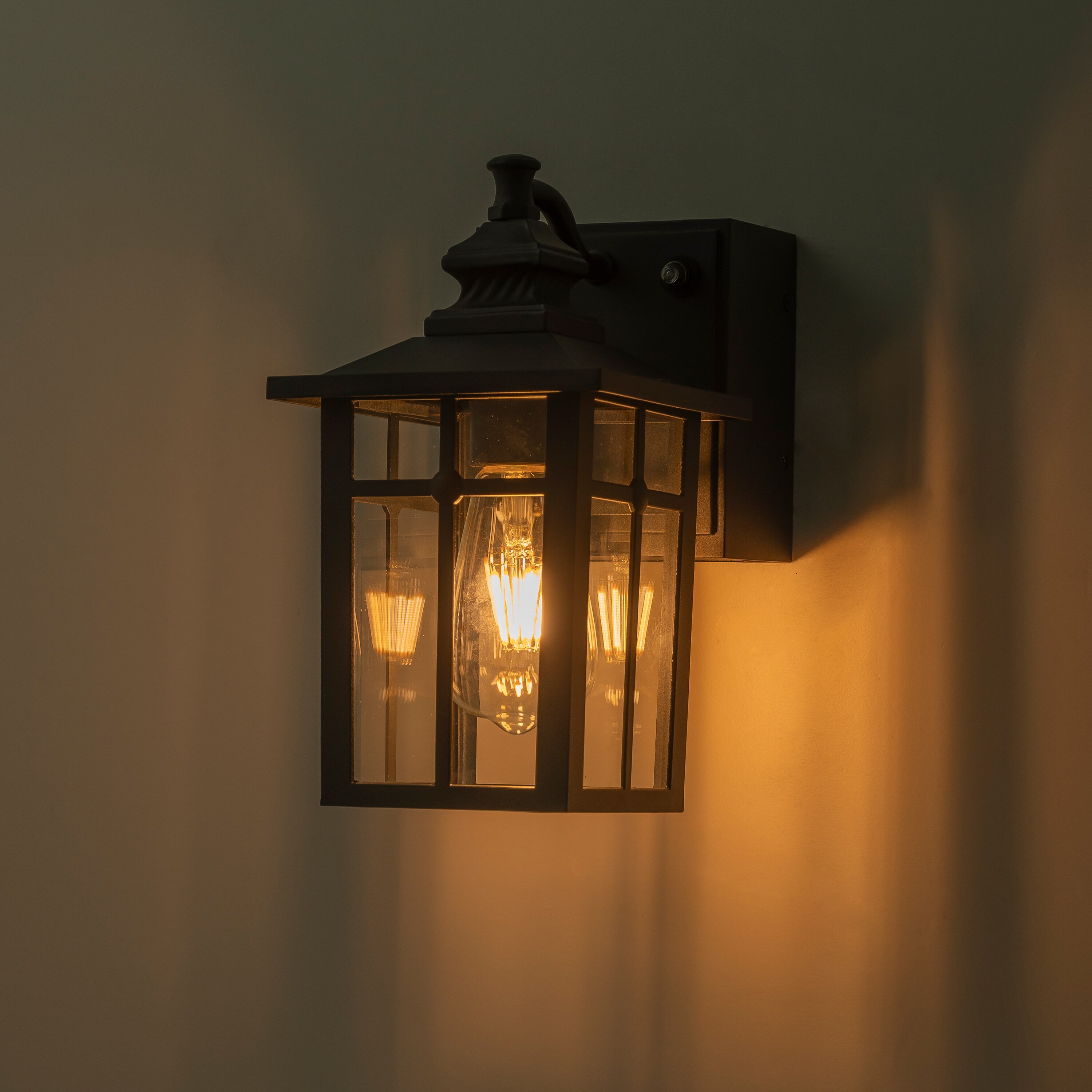 Matte Black Rectangular Metal Lantern Sconce with Clear Glass