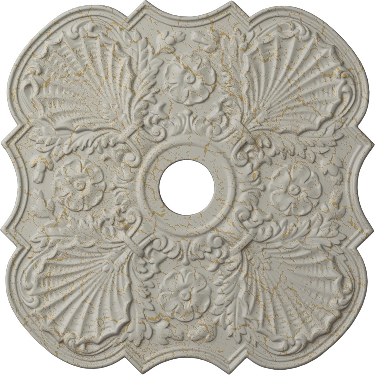 Ekena Millwork CM29FWPCC Flower 29-in W x 29-in L Painted Pot Of Cream Crackle Polyurethane Whole Ceiling Medallion