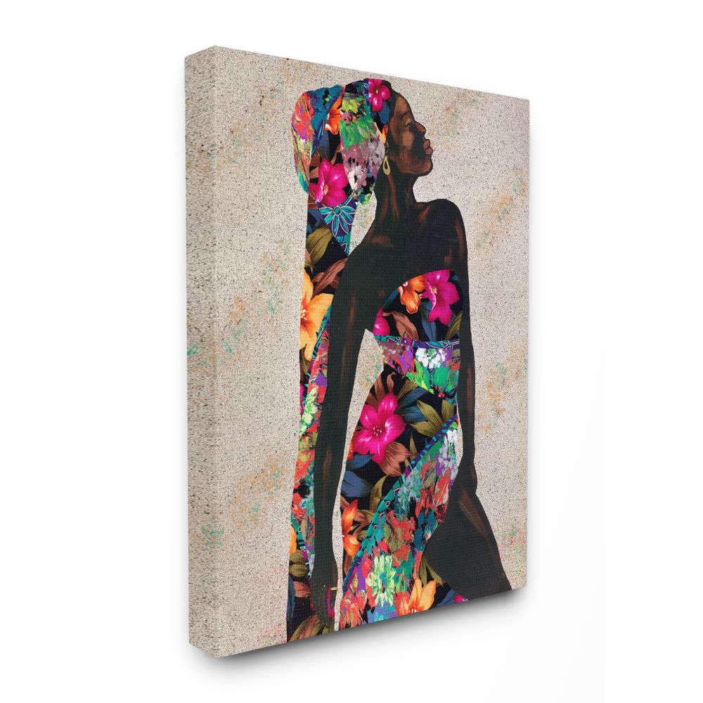 Stupell Industries AB-062-CN-36X48 Elegant Female Tropical Floral Dress Strength Pose Alonzo Saunders 48-in H x 36-in W People Print on Canvas