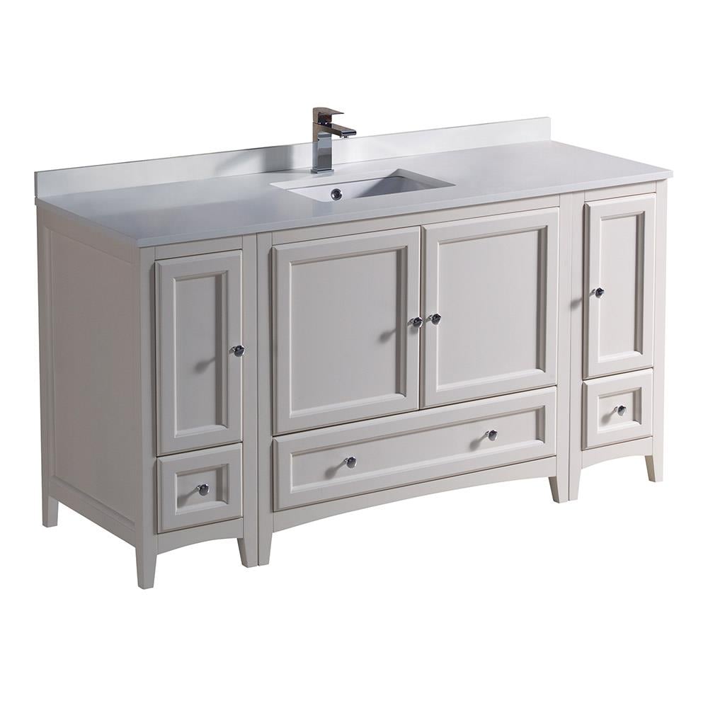 Oxford 60" Antique White Quartz Stone Vanity with Ceramic Sink