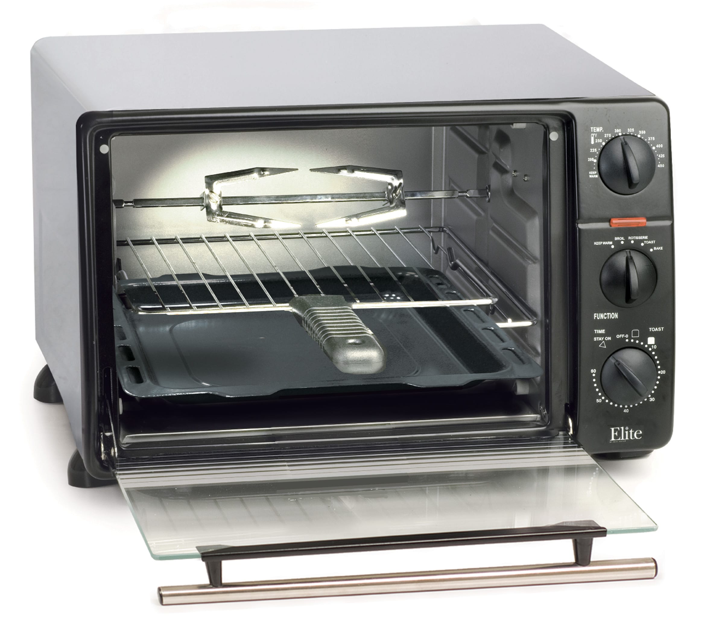 Minder Landelijk Echter Elite Unit, bake pan, rack, rotisserie skewer 6-Slice Black Toaster Oven  with Rotisserie (1500-Watt) at Lowes.com