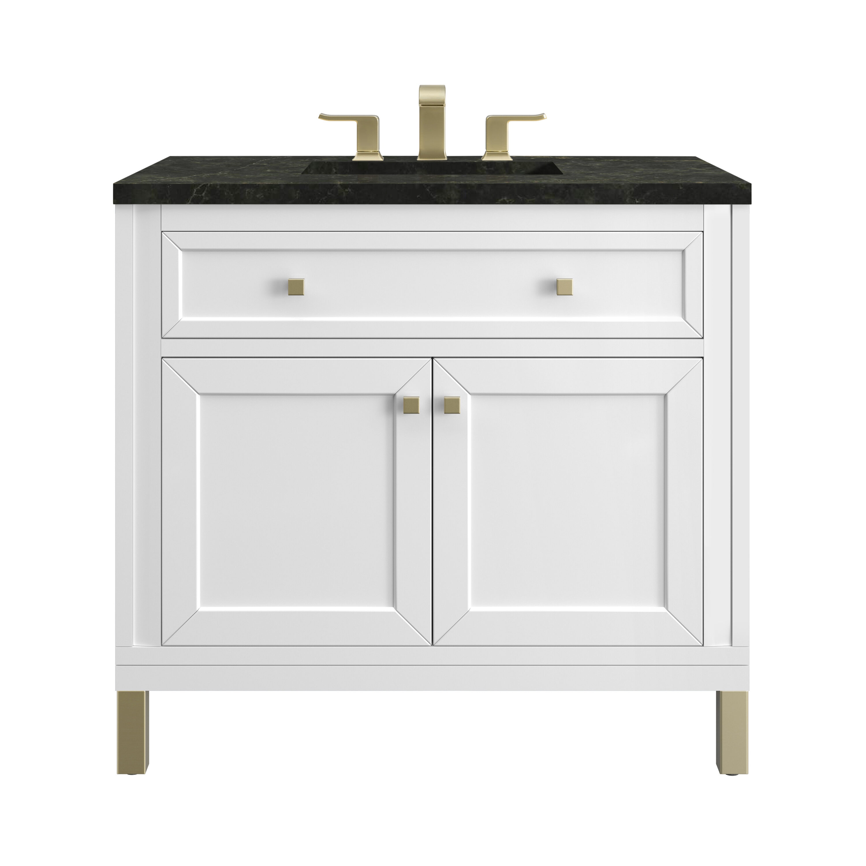 James Martin Vanities Chicago 36-in Glossy White Undermount Single Sink Bathroom Vanity with Phantome Quartz Top