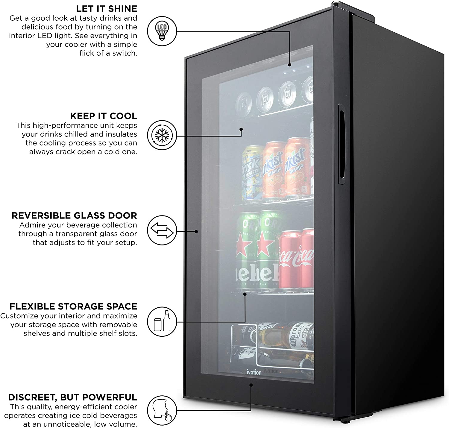 Weili 20 Inch Beverage Fridge with Glass Door, 120 Can Mini Fridge with  Blue LED Light for Soda Beer Wine, 36-50°F Under Counter Refrigerator and