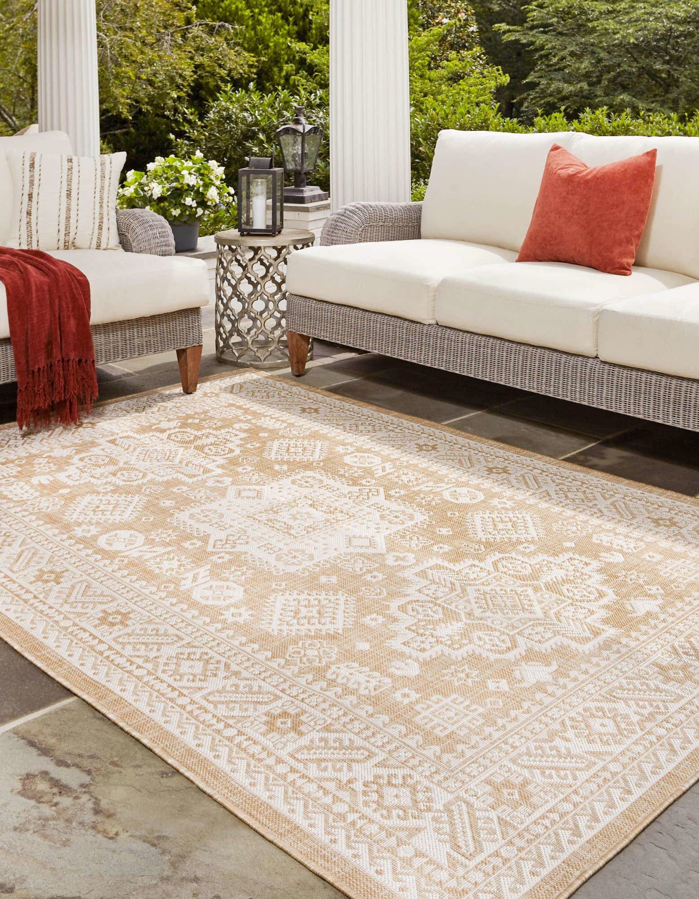 Unique Loom Outdoor Aztec 10 X 10 Yellow Square Indoor/Outdoor Border Area  Rug in the Rugs department at