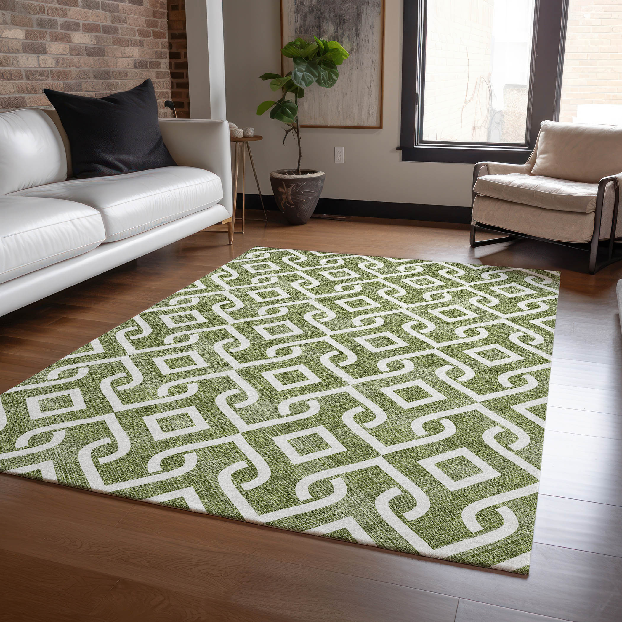 Addison Rugs ACN621OL30X46 Chantille ACN621OL 2 x 3 (ft) Polyester Olive Rectangular Indoor/Outdoor Geometric Machine washable Area rug