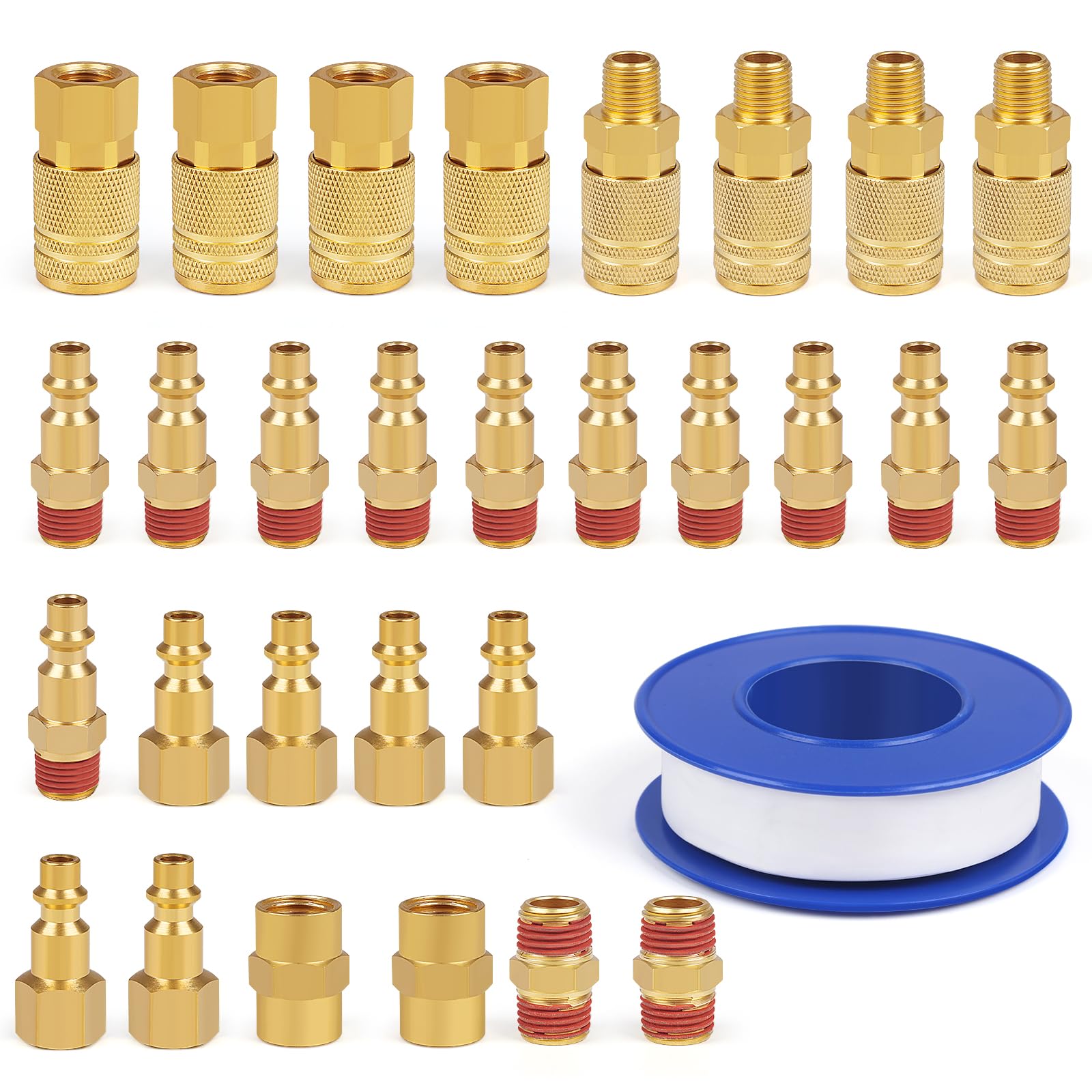 Lukvuzo  Industrial Air Coupling 30Pieces 1 4 Hose Barb 1 4 Basic Flow Quick Connect Air Coupler With Adhesive Tape Max Inlet Pressure 300 PSI