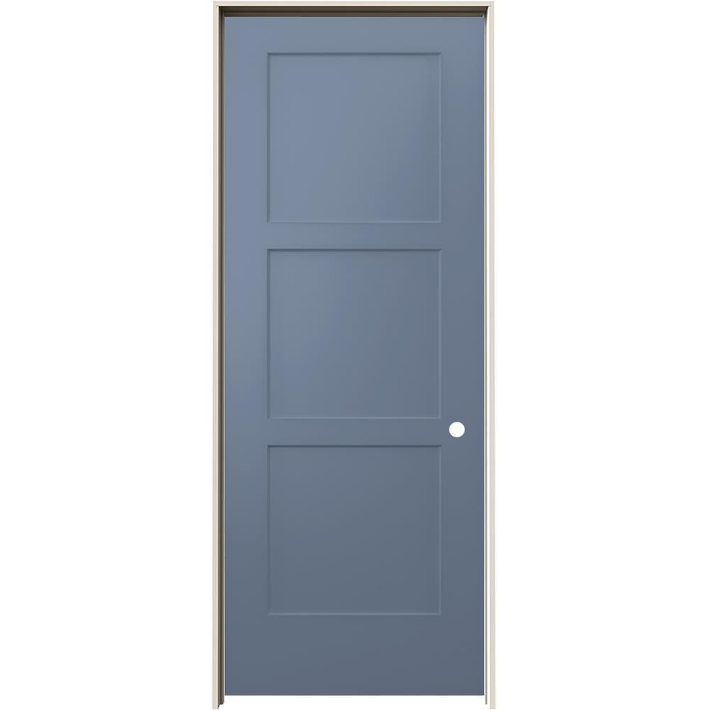 JELD-WEN 32-in x 80-in Colony Hollow Core 3-panel Equal Left Hand Smooth Prefinished Molded Composite Flat Jamb Single Prehung Interior Door in Blue -  LOWOLJW235300770