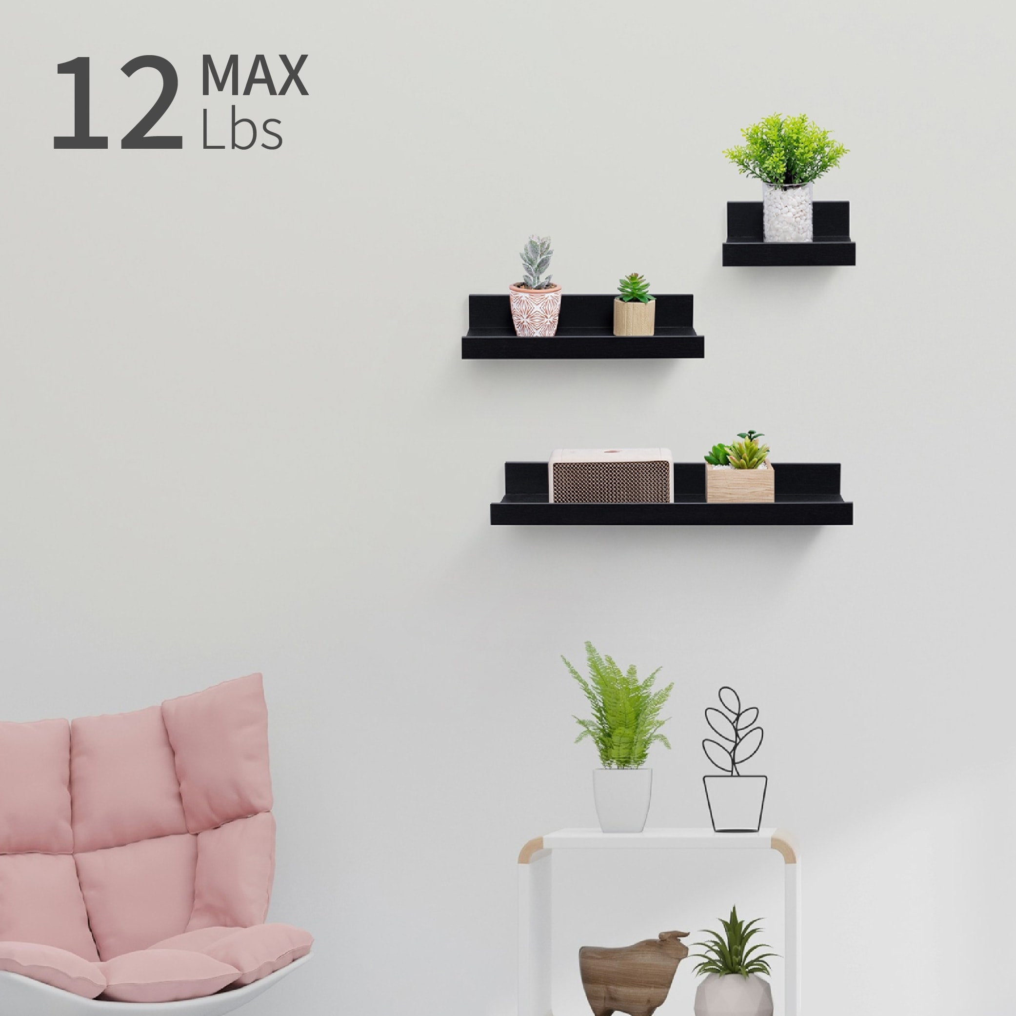 SPACELEAD 15.7 in Wall Mounted Floating Shelf MDF with Invisible Brackets for Bathroom Bedroom Kitchen Living Room Black