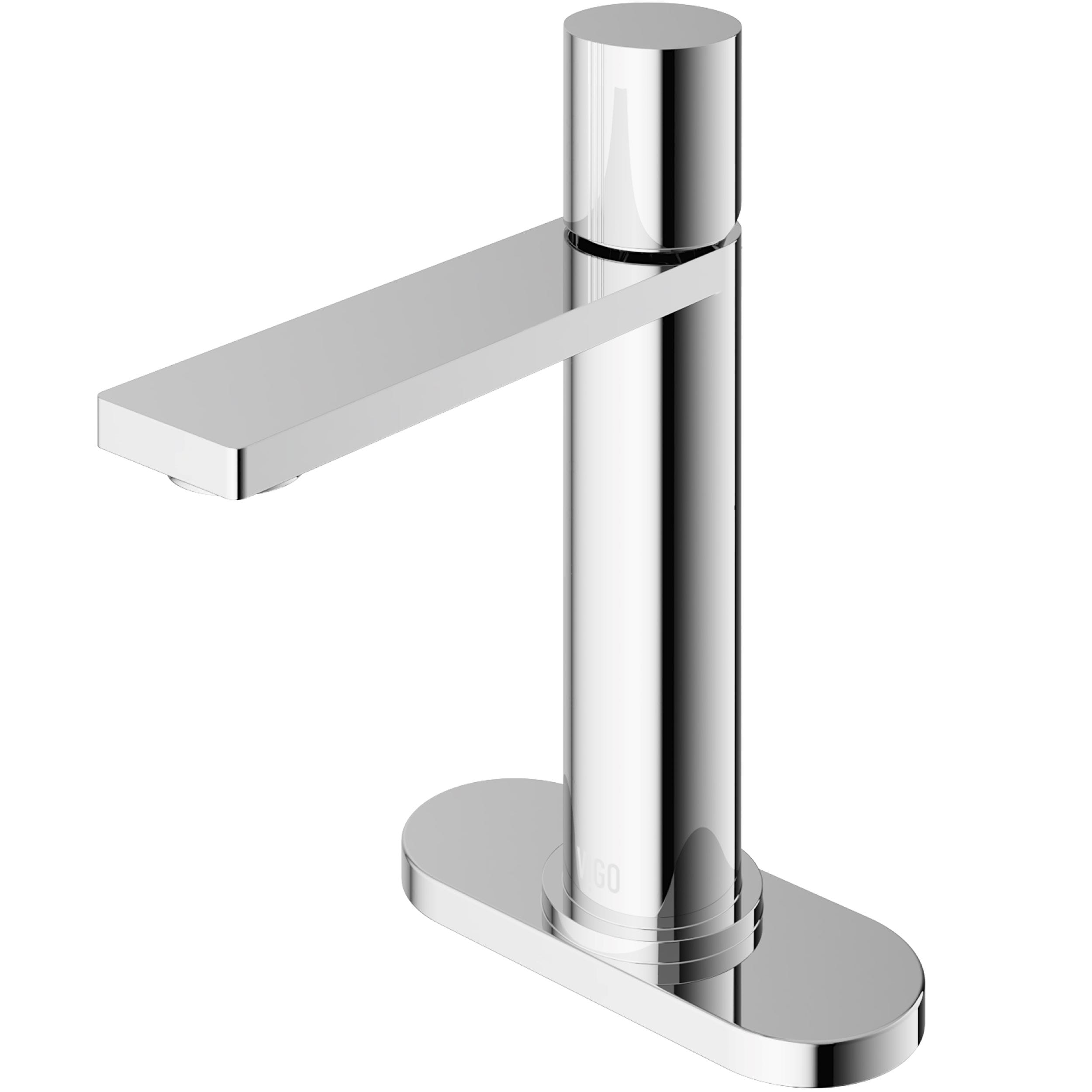 VIGO VG01045CHK1 Halsey Chrome Single hole 1-handle WaterSense Low-arc Commercial/Residential Handle Bathroom Sink Faucet with Deck Plate