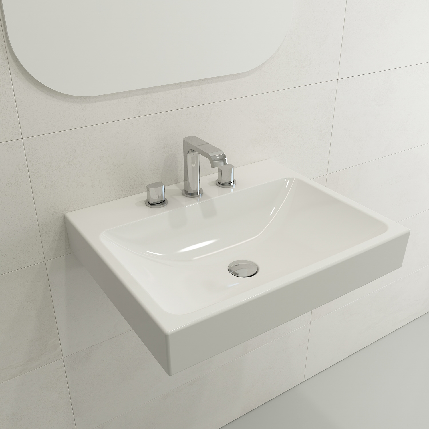 Modern White Ceramic Wall-Mount Rectangular Bathroom Sink