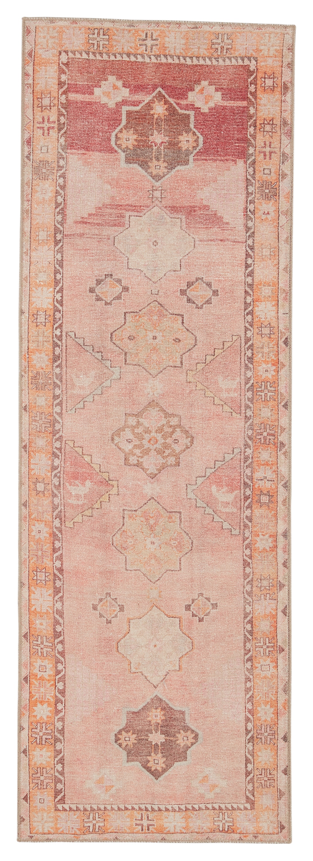 Kairos Medallion Red and Pink Synthetic Runner Rug
