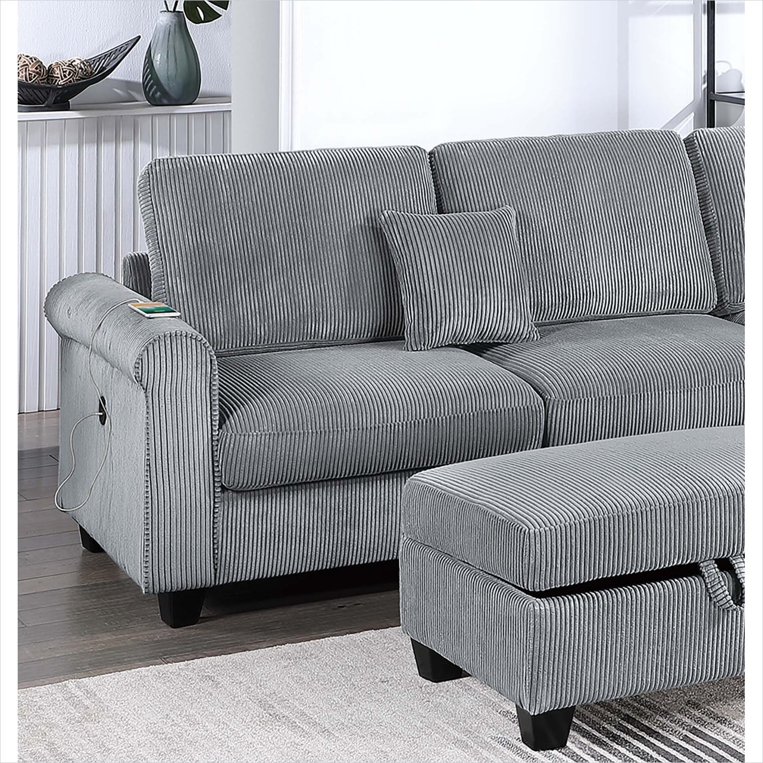 SunJet Sofa with Fog Corduroy and Foam+Spring Storage and Remote ...