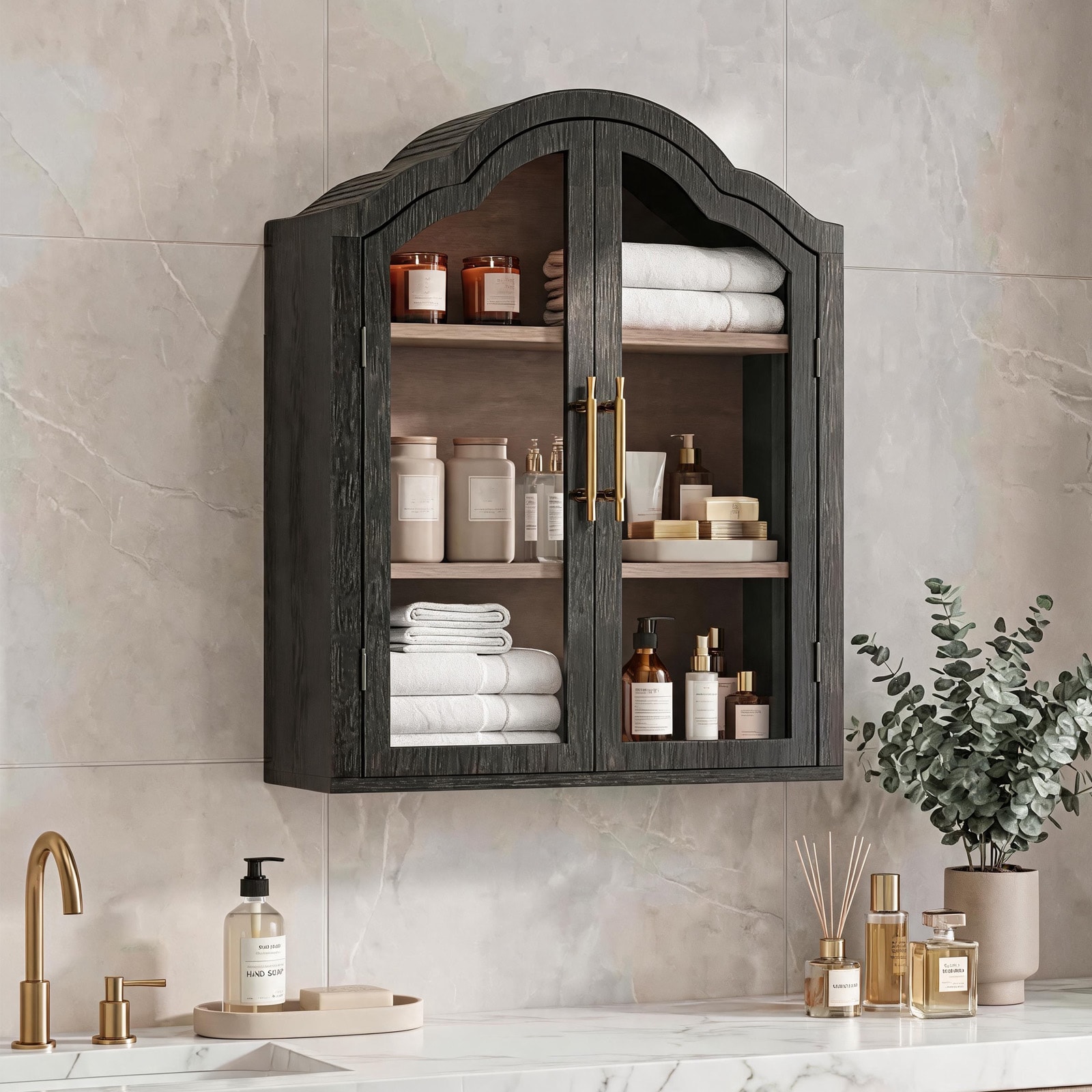 FIMELLO 23.6-in W x 31.5-in H Wave Design Arched Wall-mount Utility Storage Cabinet