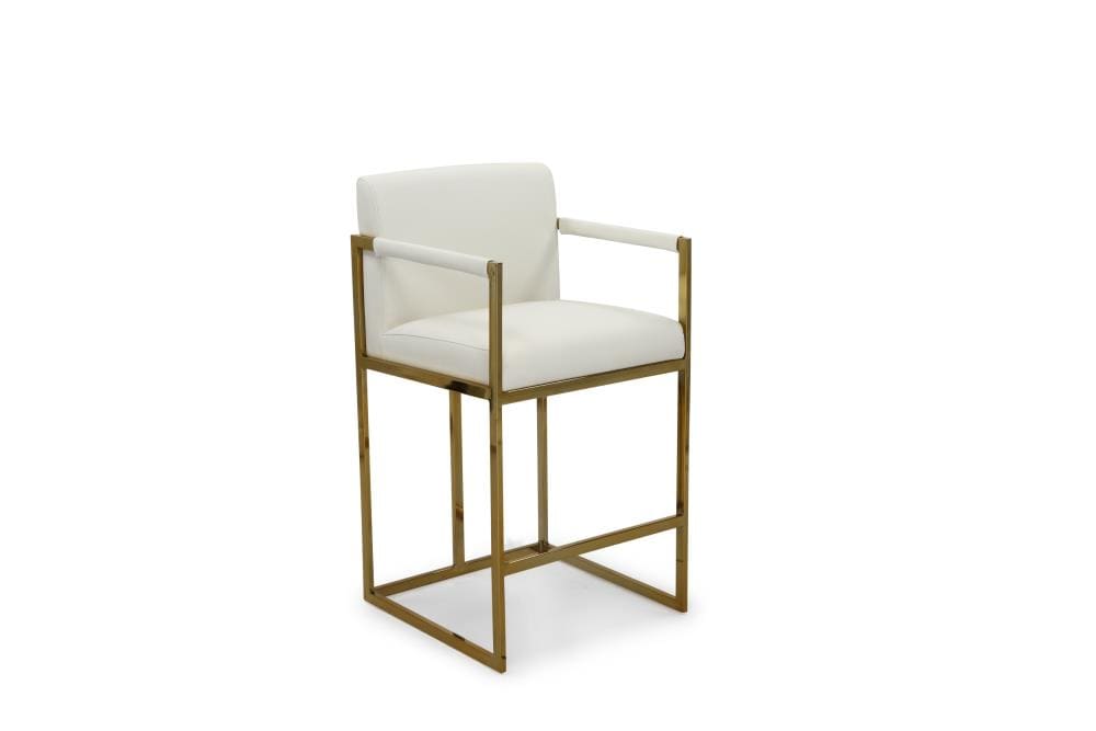 Chic Home Design FCS9450-LW Quest Cream Small Upholstered Wood Bar Stool with Arms & Back