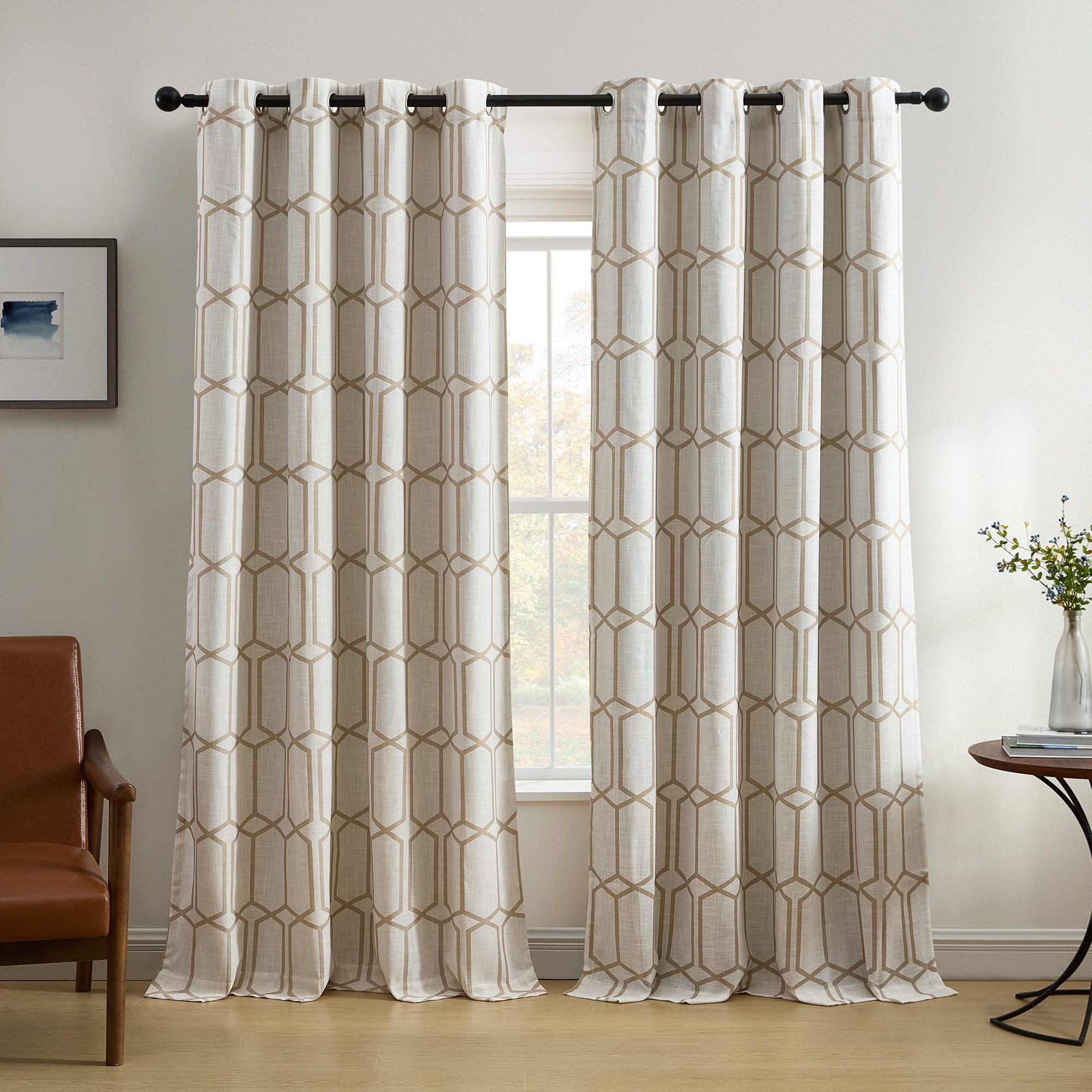 Elrene Home Fashions 026865929249 84-in Taupe Geometric Room darkening Standard lined Grommet Single curtain panel