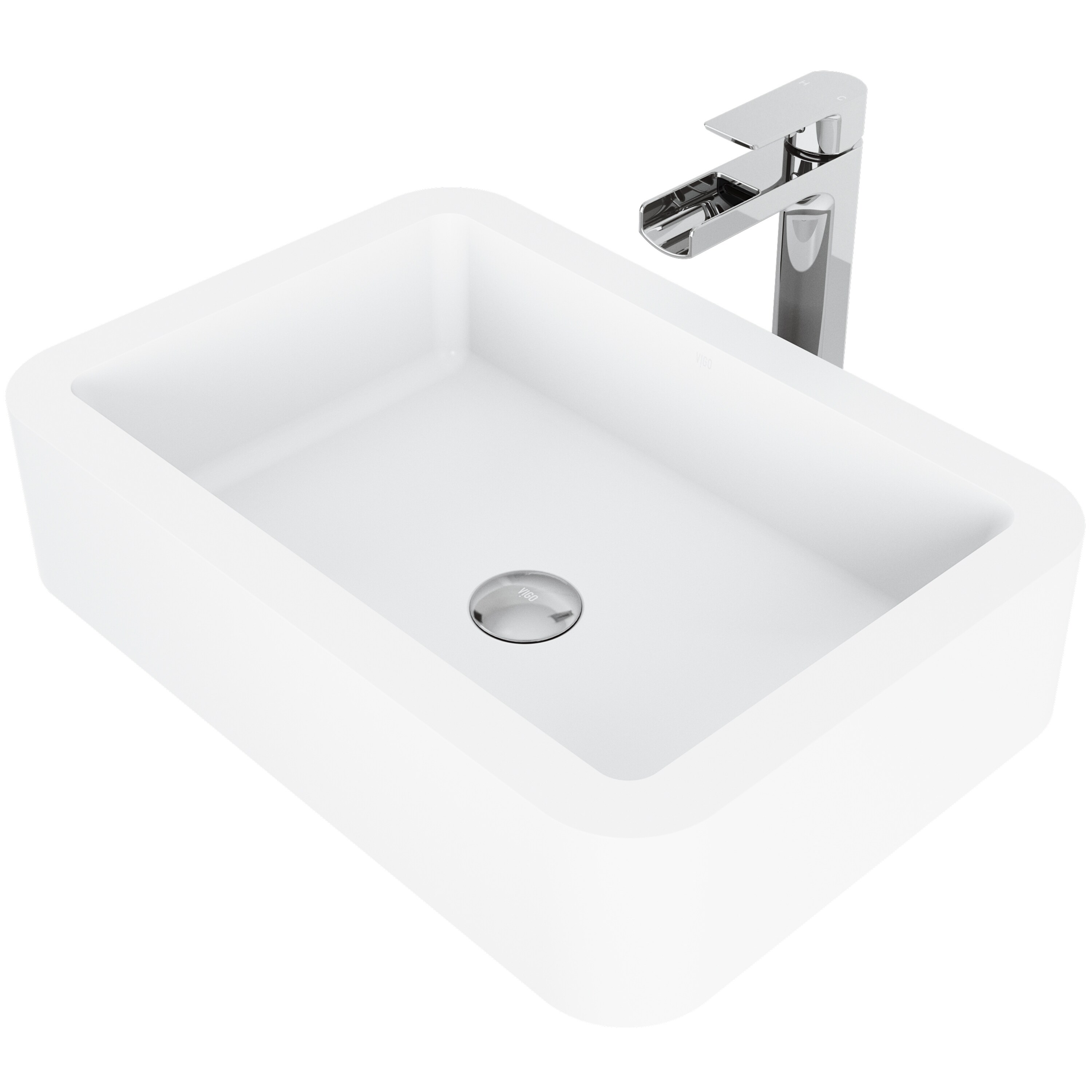 VIGO VGT936 Vessel sink Matte White Matte Stone Vessel Rectangular Modern Bathroom Sink with Faucet Drain Included (22.75-in x 15.75-in)