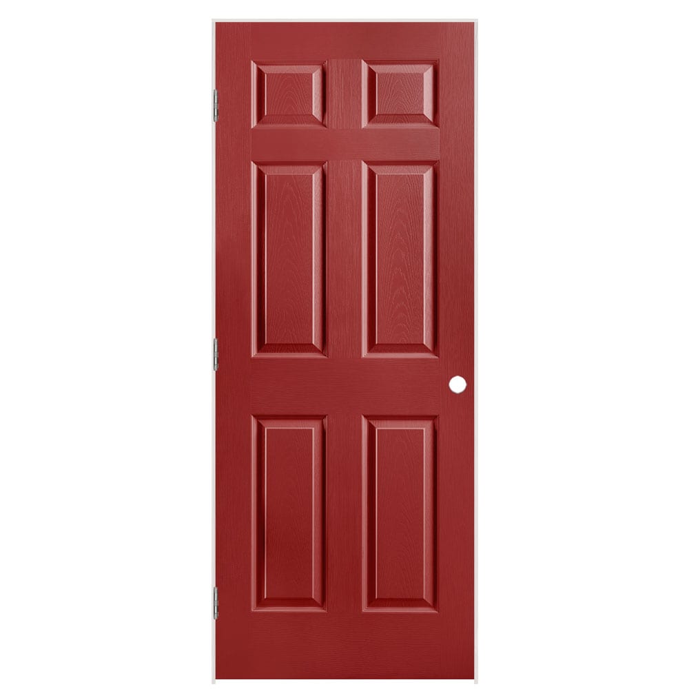 Masonite 1316983 32-in x 80-in Barn Red Solid core 6-panel Right hand Textured Prefinished Molded composite Flat Jamb Single Prehung Interior Door