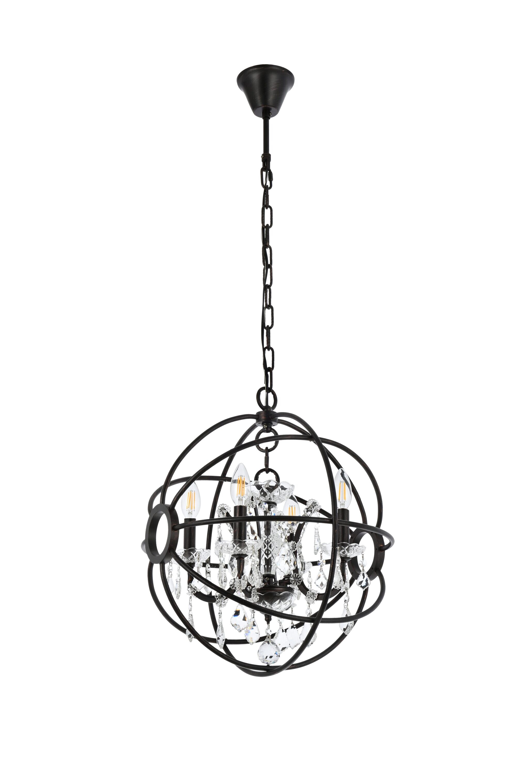 Geneva Dark Bronze 4-Light Pendant with Clear Crystal