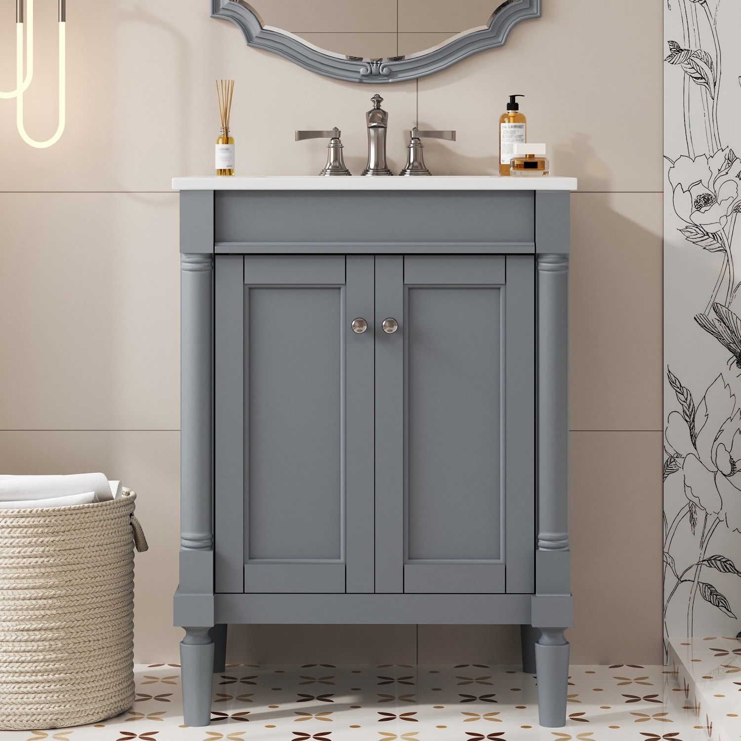 Dexmalle  24-in Gray Modern Single Sink Bathroom Vanity with White Ceramic Top