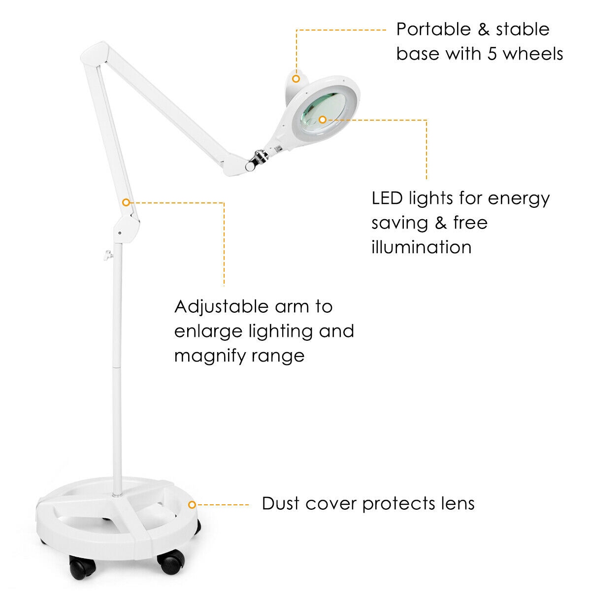 WELLFOR CW Magnifying Lamp 62-in White Swing-arm Floor Lamp in the Floor  Lamps department at