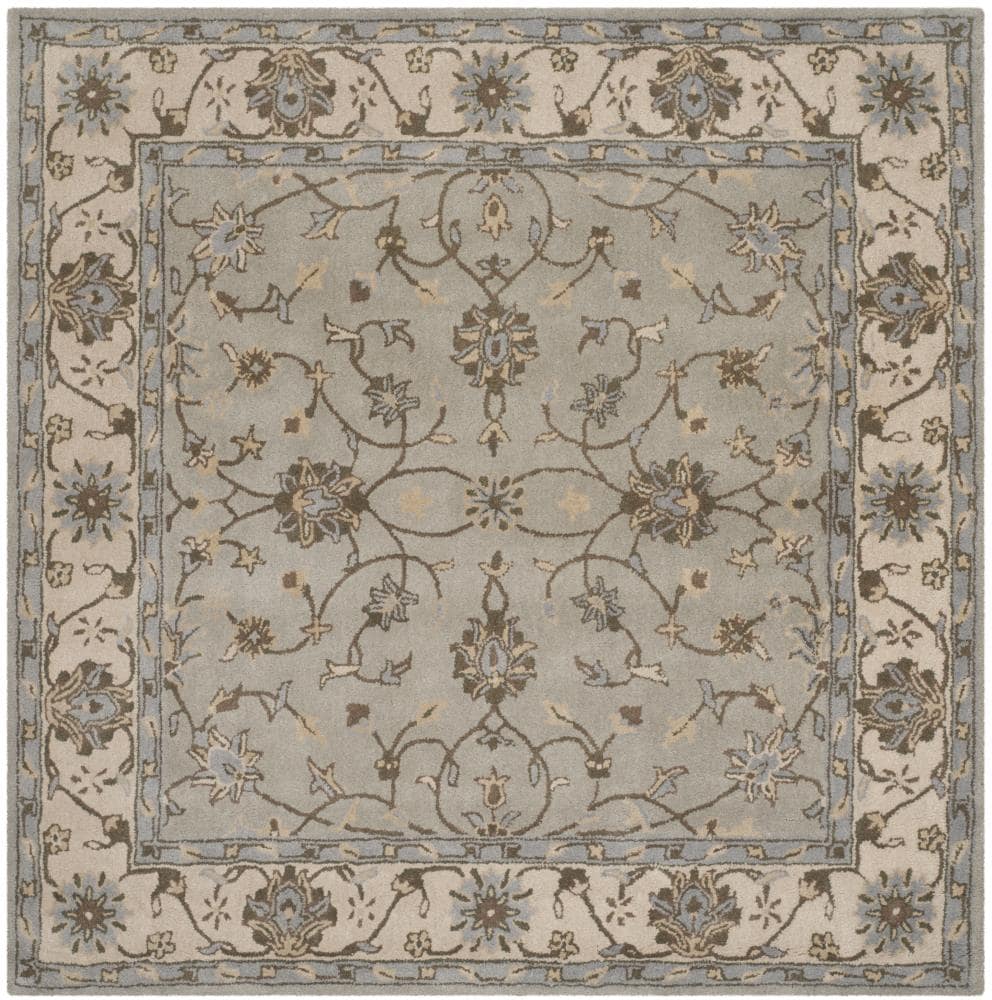 Elegant Heritage Hand-Tufted Wool Square Rug in Grey - 6' x 6'