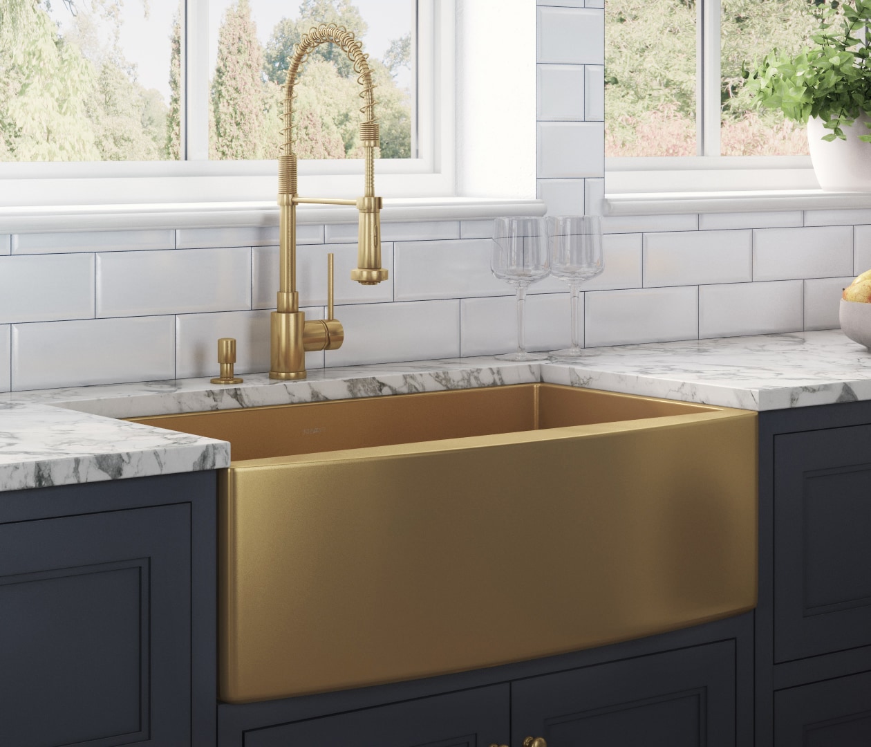 Brass and Marble Shelf Over Kitchen Sink - Transitional - Kitchen