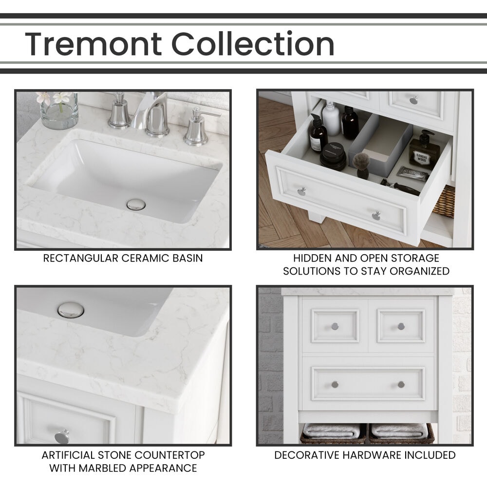 Hanover Tremont 36-In. Bathroom Vanity Set includes Sink, Countertop, and  Pre-Assembled Cabinet w/ 1 Drawer, Bottom Shelf, White - Hanover Home