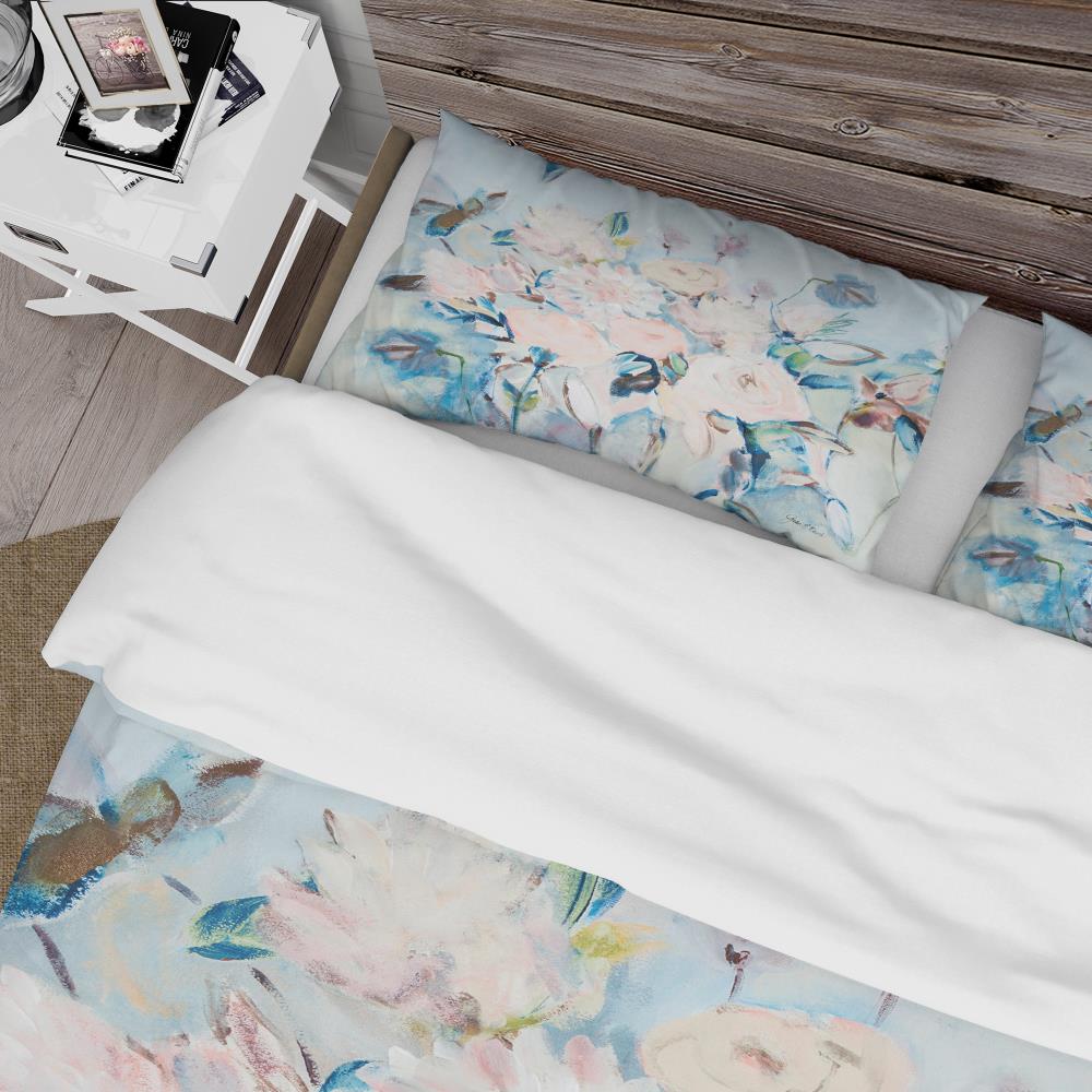 Twin Blue and Pink Floral Microfiber Duvet Cover Set