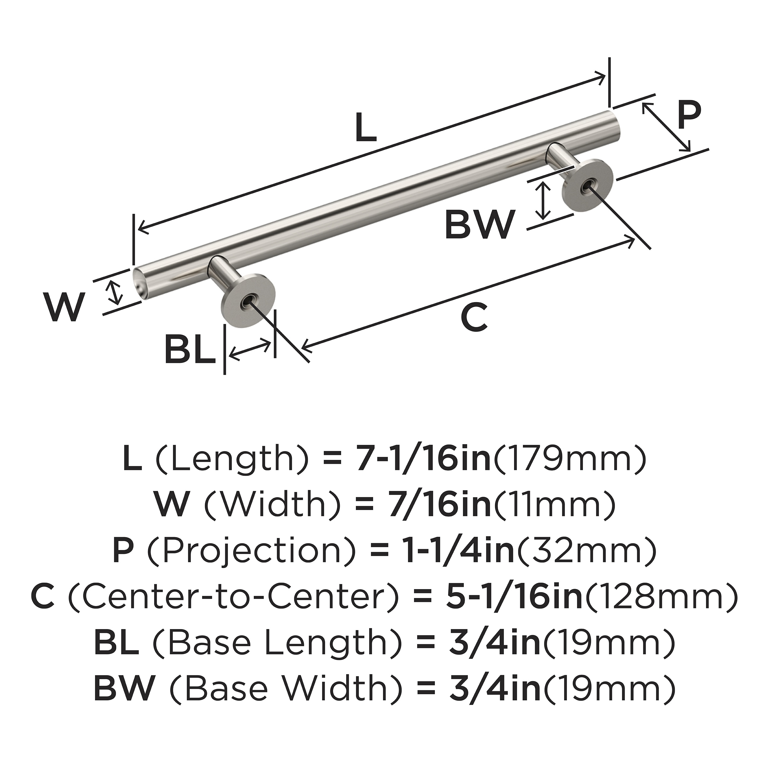 Polished Nickel 5-1/16" Modern Cabinet Bar Pull