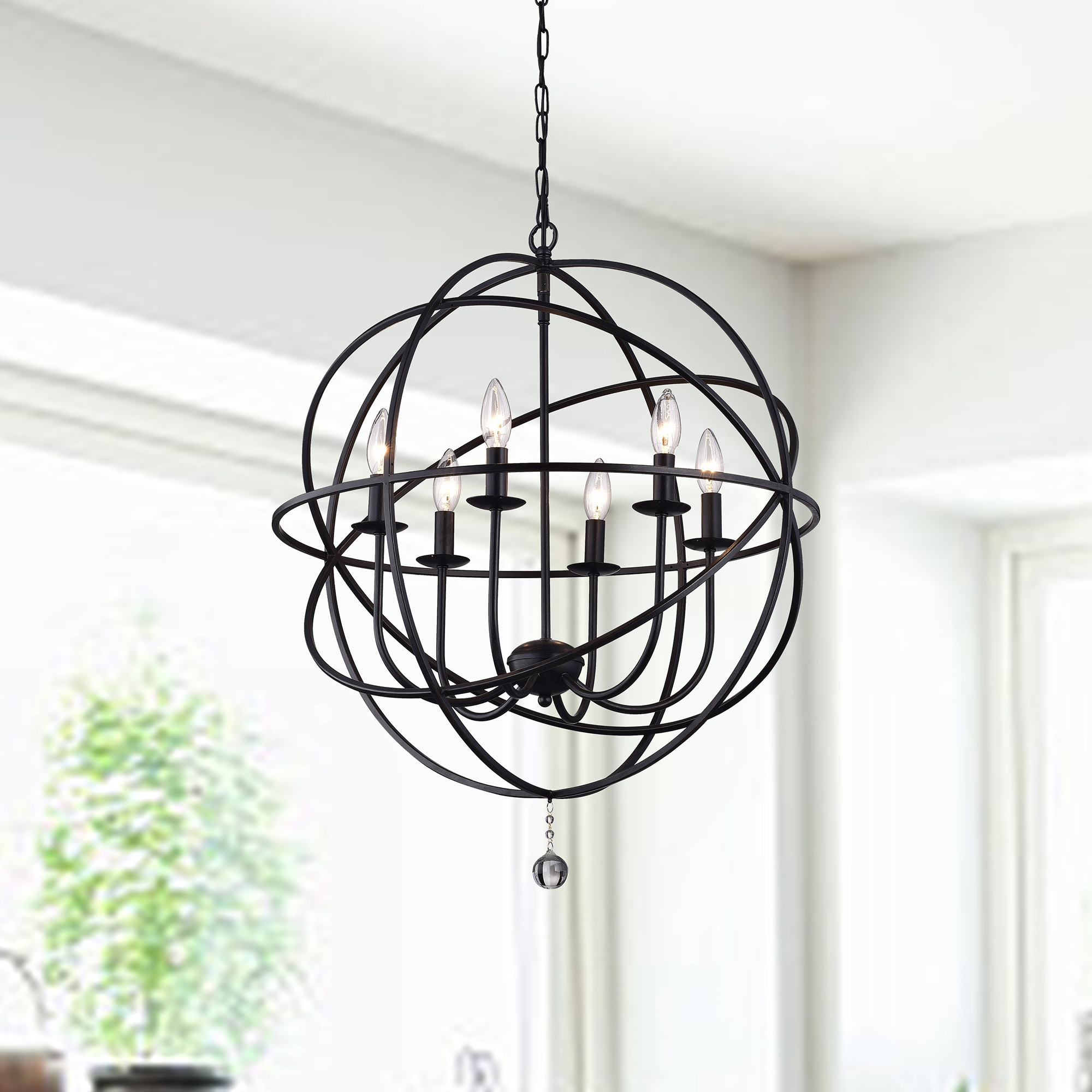 KINWELL BSC-GS008 Modern 6-Light Black and Brown finish Chandelier 6 -Light Black Modern/contemporary Crystal For Use in Bathrooms, Bedrooms, Dining Rooms, Foyers, Kitchens, Living Rooms Chandelier