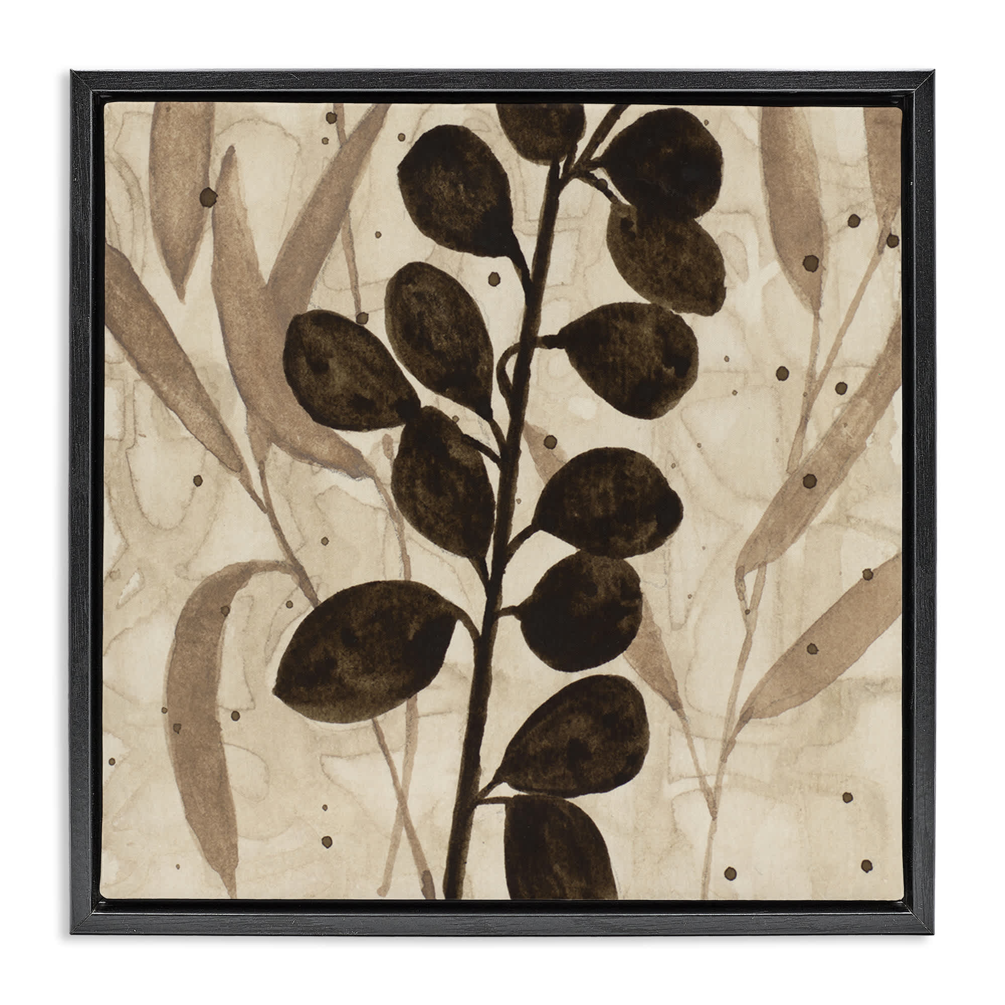 Stupell Industries BT-266-FFB-17X17 Beige and Brown Natural Leaves Black Framed Floater Canvas Wall Art By Krinlox 18 x 18