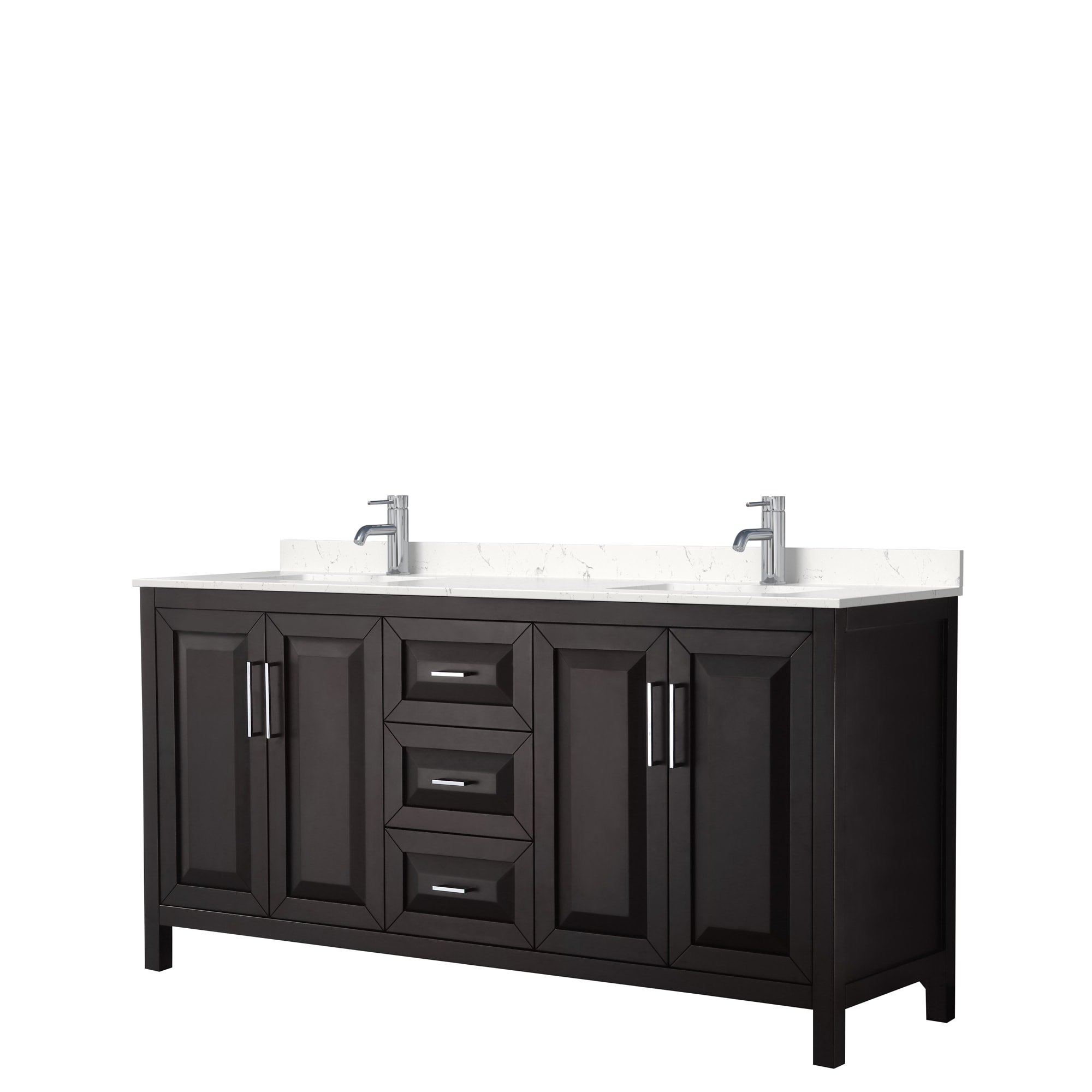Wyndham Collection WCV252572DDEC2UNSMXX Daria 72-in Dark Espresso with Polished Chrome Trim Undermount Double Sink Bathroom Vanity with Carrara Cultured Marble Cultured Marble Top