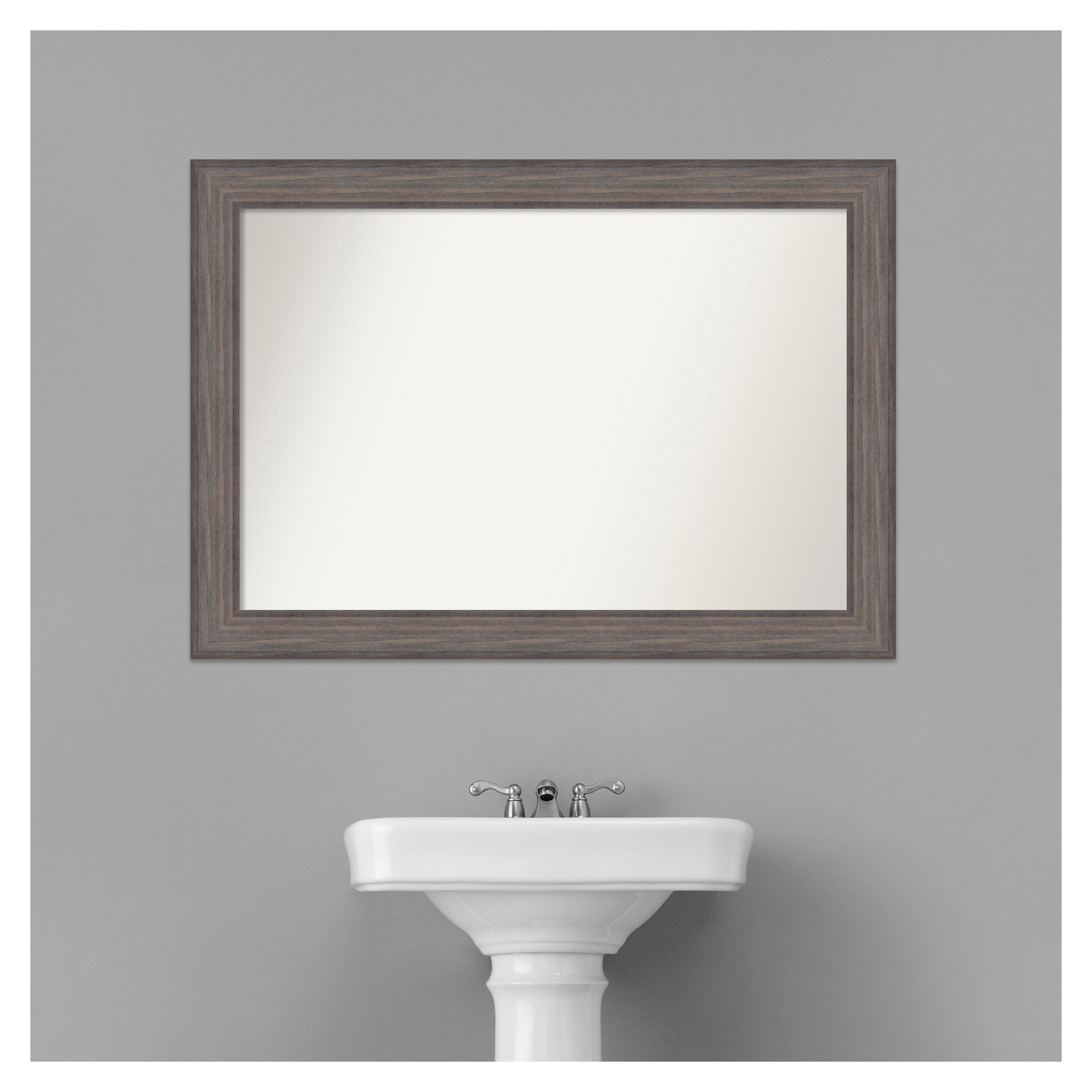 41" x 29" Brown Wood Rectangular Bathroom Vanity Mirror