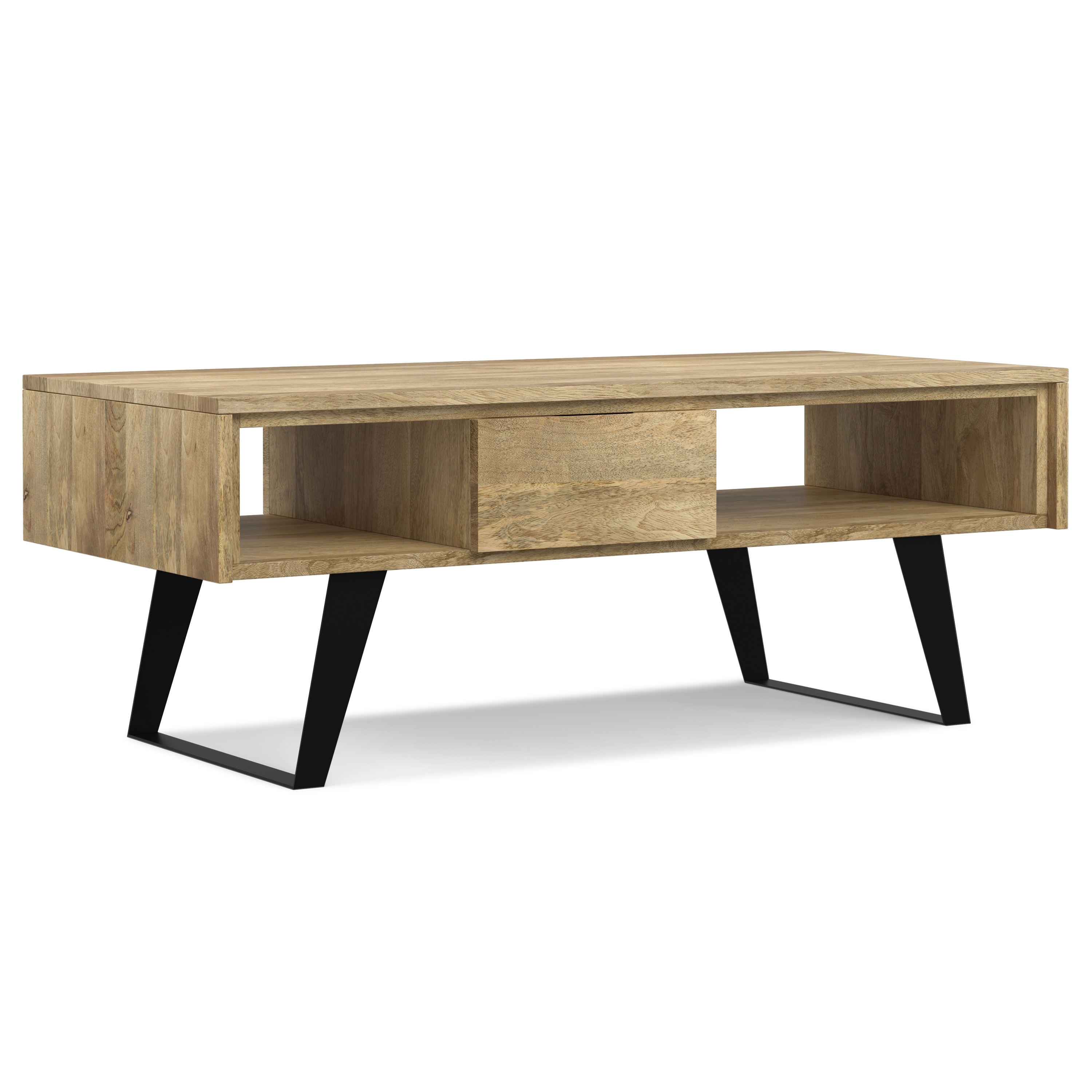 Simpli Home Lowry Polished Mango Wood Modern Coffee Table with Storage #AXCLRY-01-NL