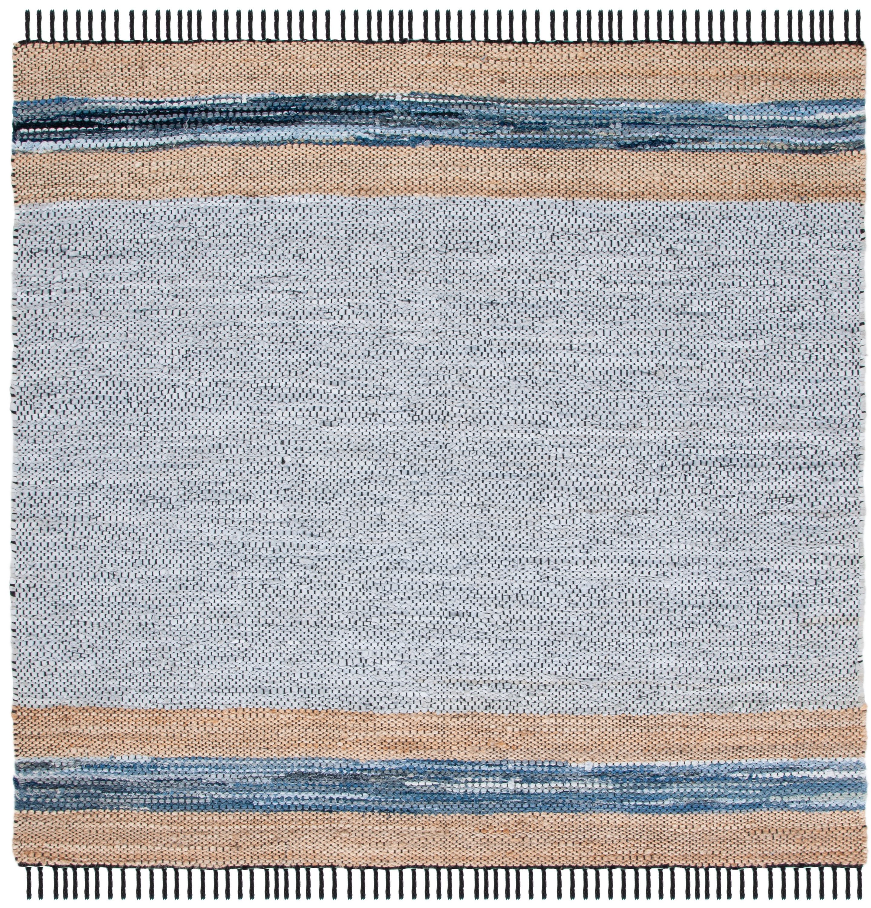 Safavieh VTL602F-6SQ Vintage Leather Benjamin 6 x 6 (ft) Leather Gray/Natural Square Indoor Stripe Farmhouse/Cottage Area rug