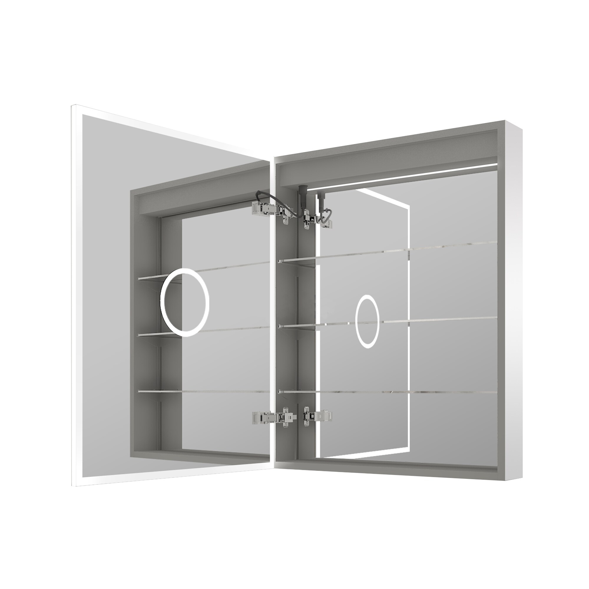 WELLFOR CR-P-12-3W02CP 20-in x 30-in Lighted LED Fog Free Surface/Recessed Mount Sliver Mirrored Soft Close Medicine Cabinet with Outlet