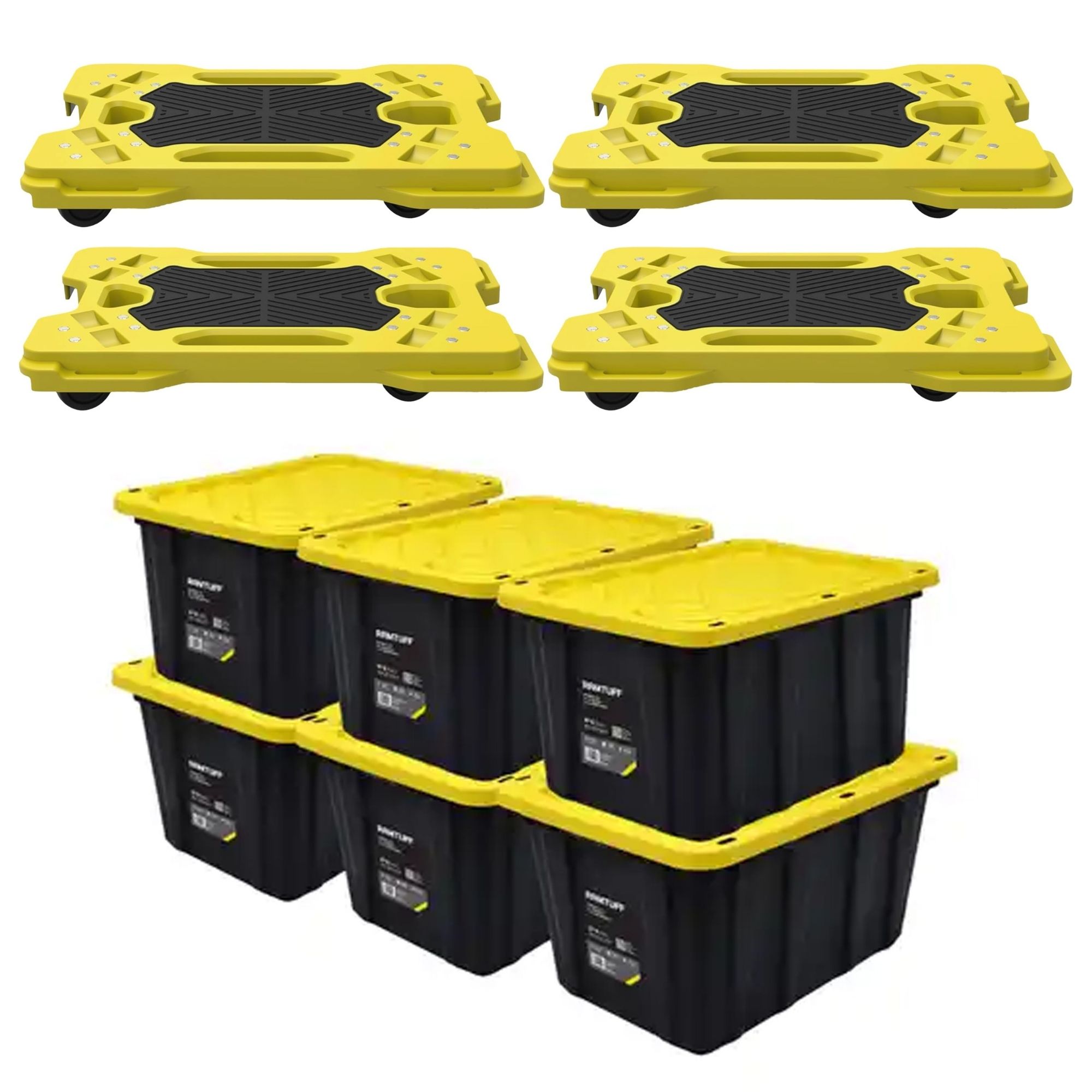 Ramtuff  6 Pack Stackable Storage Container and 4 Pack Connectable Moving Dolly