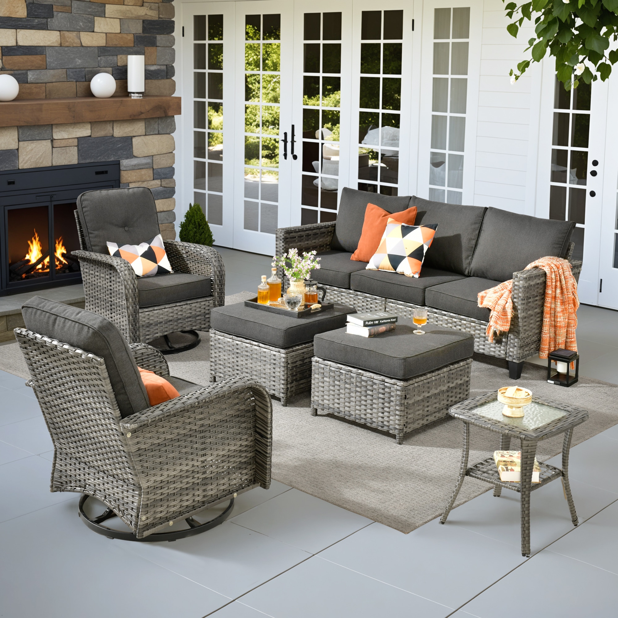 ALTRIGUS 6LYZGNCNEWGRS10061AL 6 -Piece Wicker Patio Sofa Conversation Set with Black Cushions