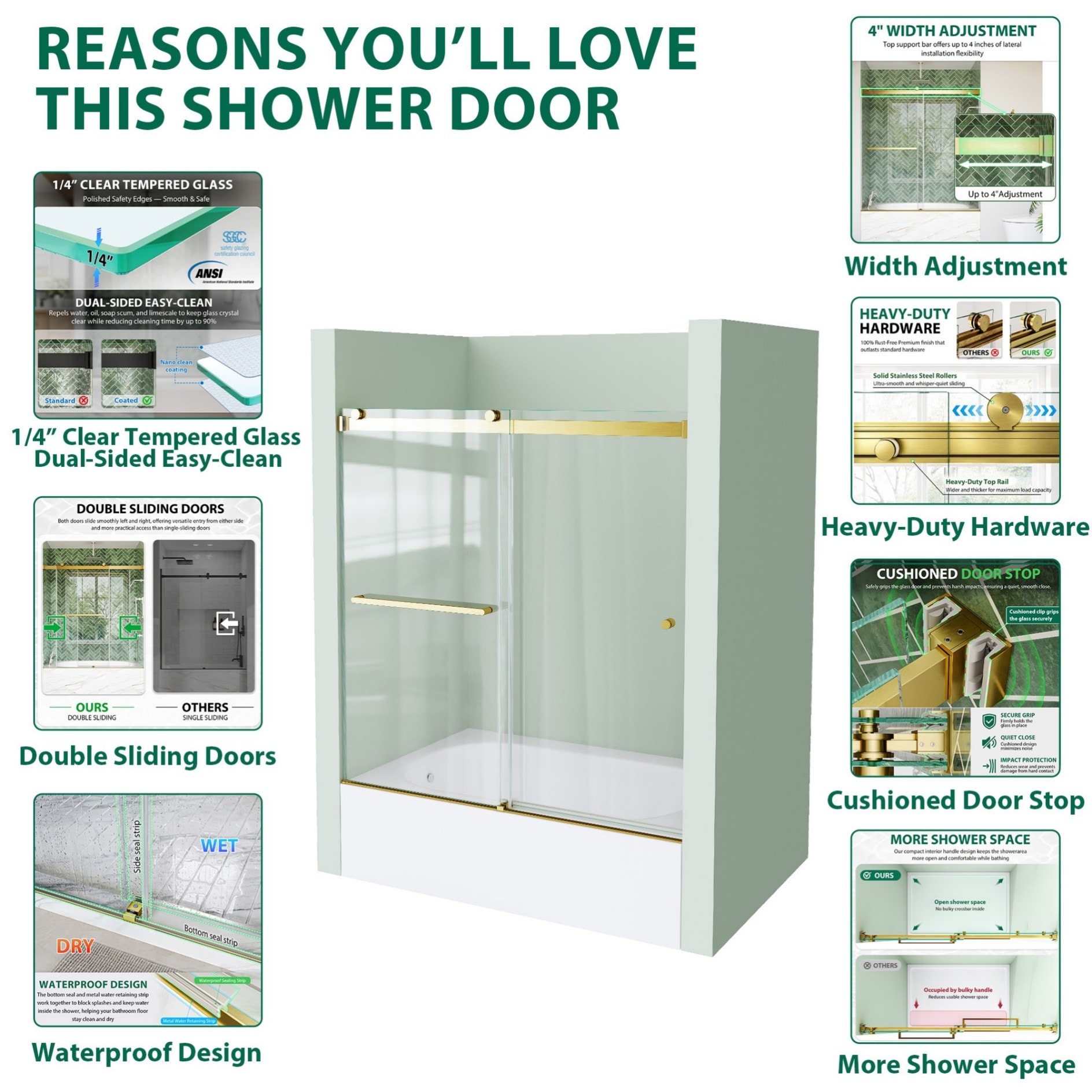 WELLFOR HORIZ-6062BG Bathtub-Doors - View #2