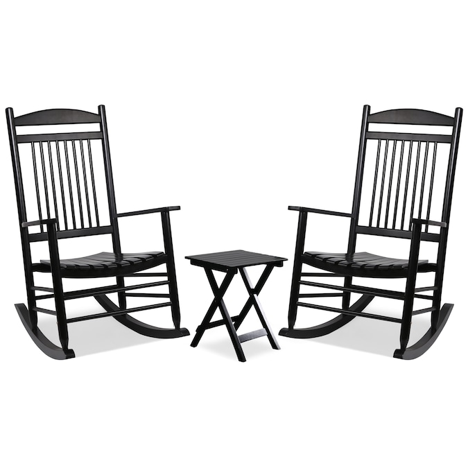 Veikous Outdoor Rocking Chair Set 3, Wooden Outdoor Rocking Chairs Black