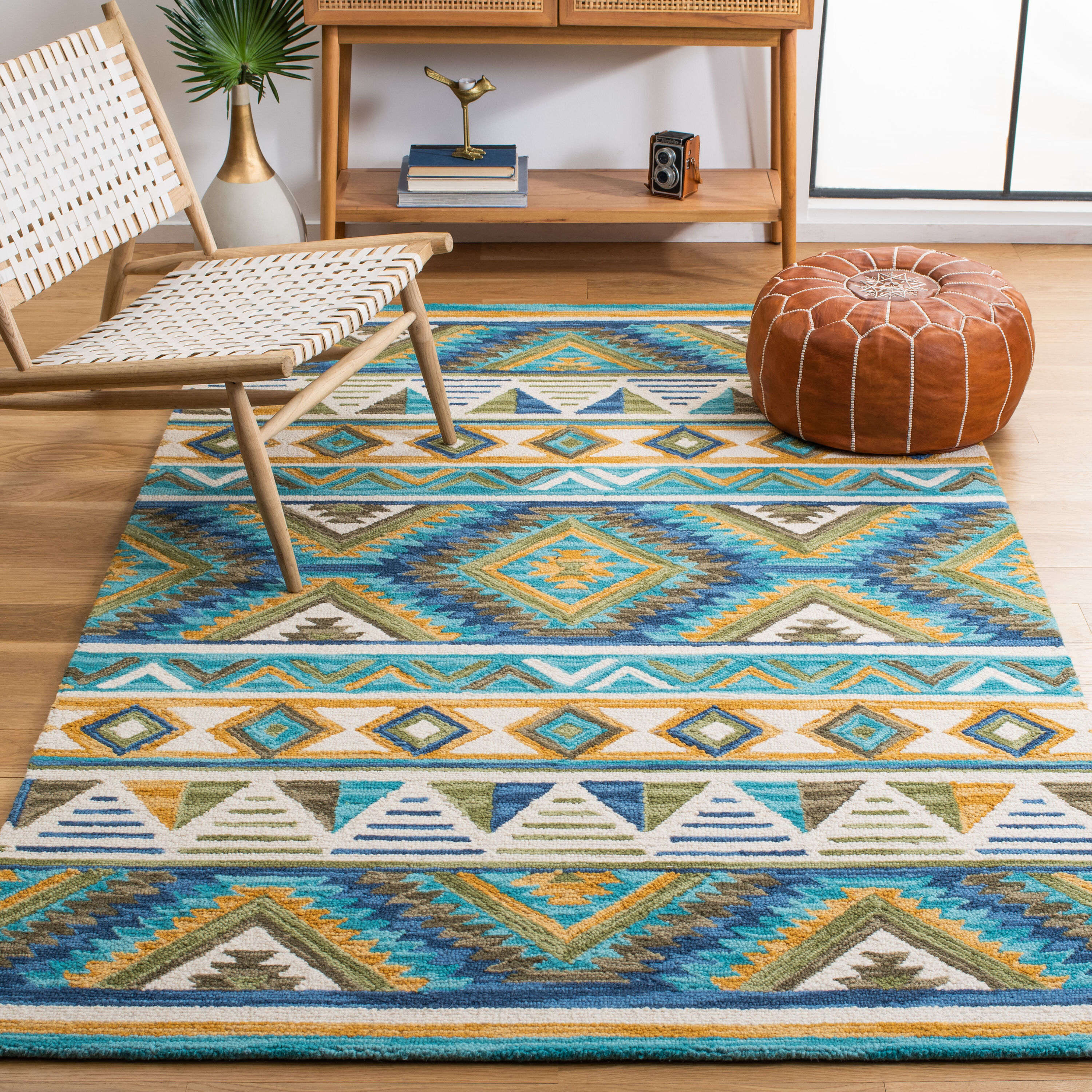  Aspen 352 Blue/Yellow Bohemian 5ft x 8ft Medium Rectangle Rug