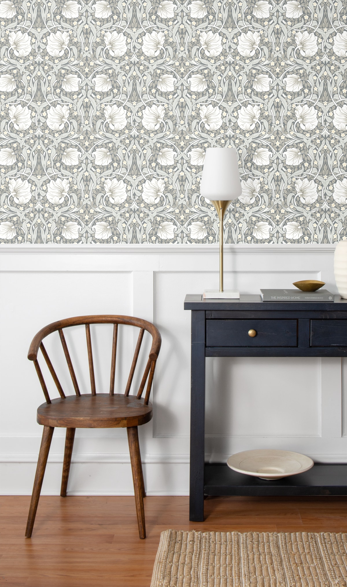 Alloy Grey and Alabaster Floral Vinyl Peel and Stick Wallpaper