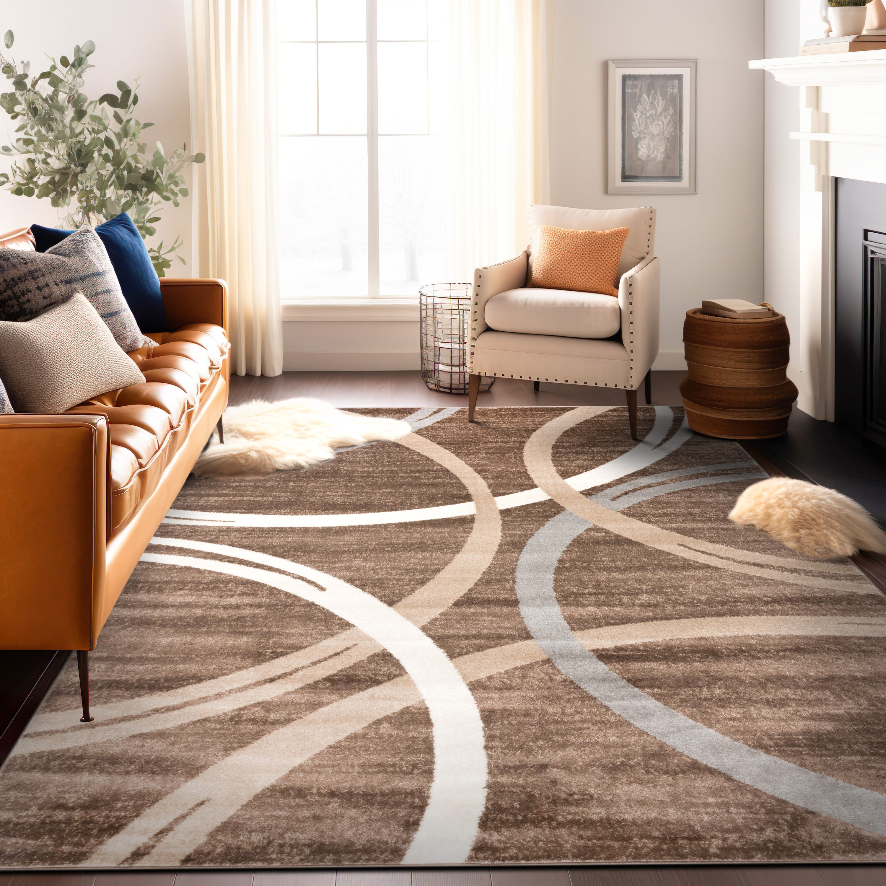 World Rug Gallery 377BROWN5X8 Princeton 5 x 8 (ft) Loomed Polypropylene Brown Rectangular Indoor Abstract Mid-Century Modern Area rug